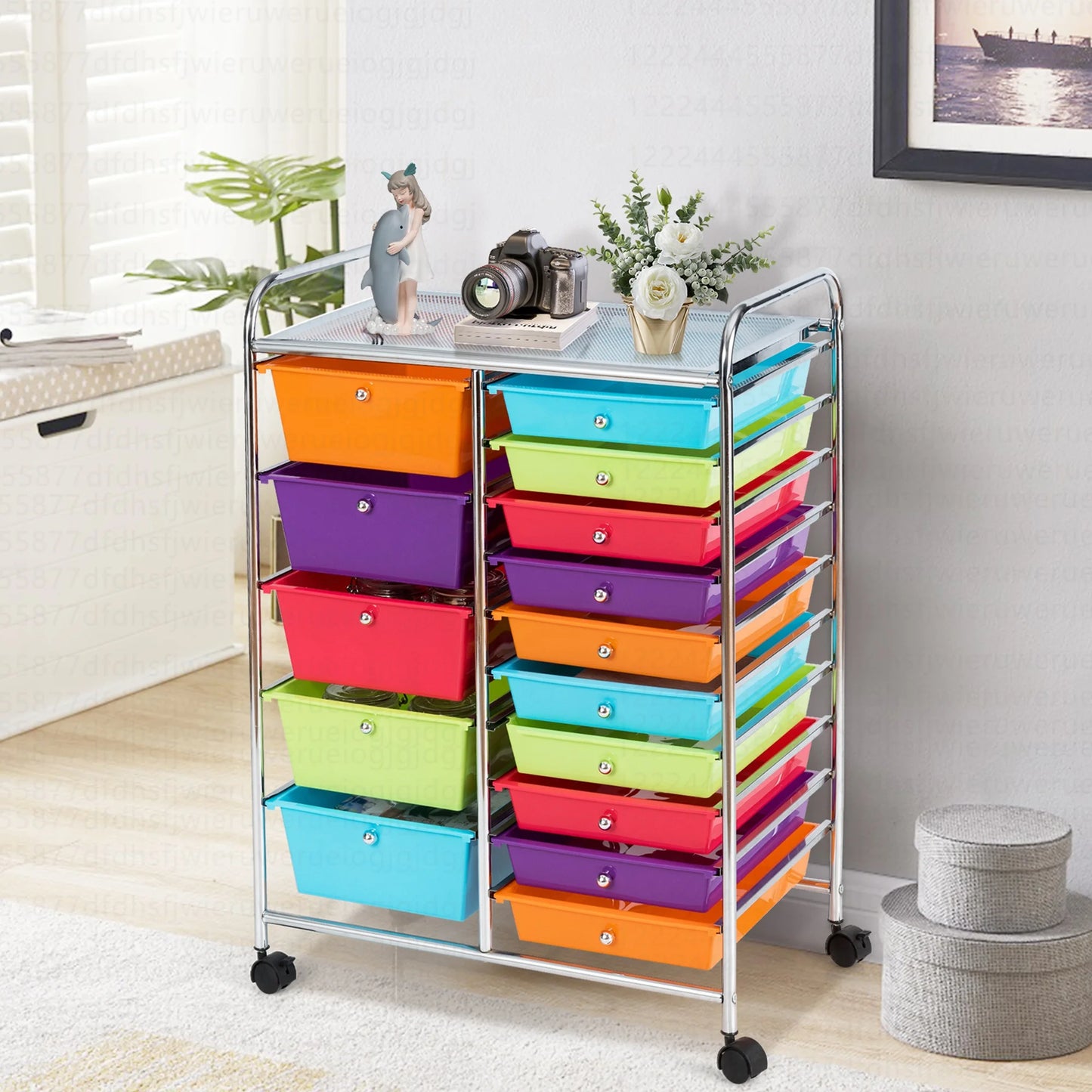15 Drawer Rolling Storage Cart Tools Scrapbook Paper Office School Organizer Multi-Color