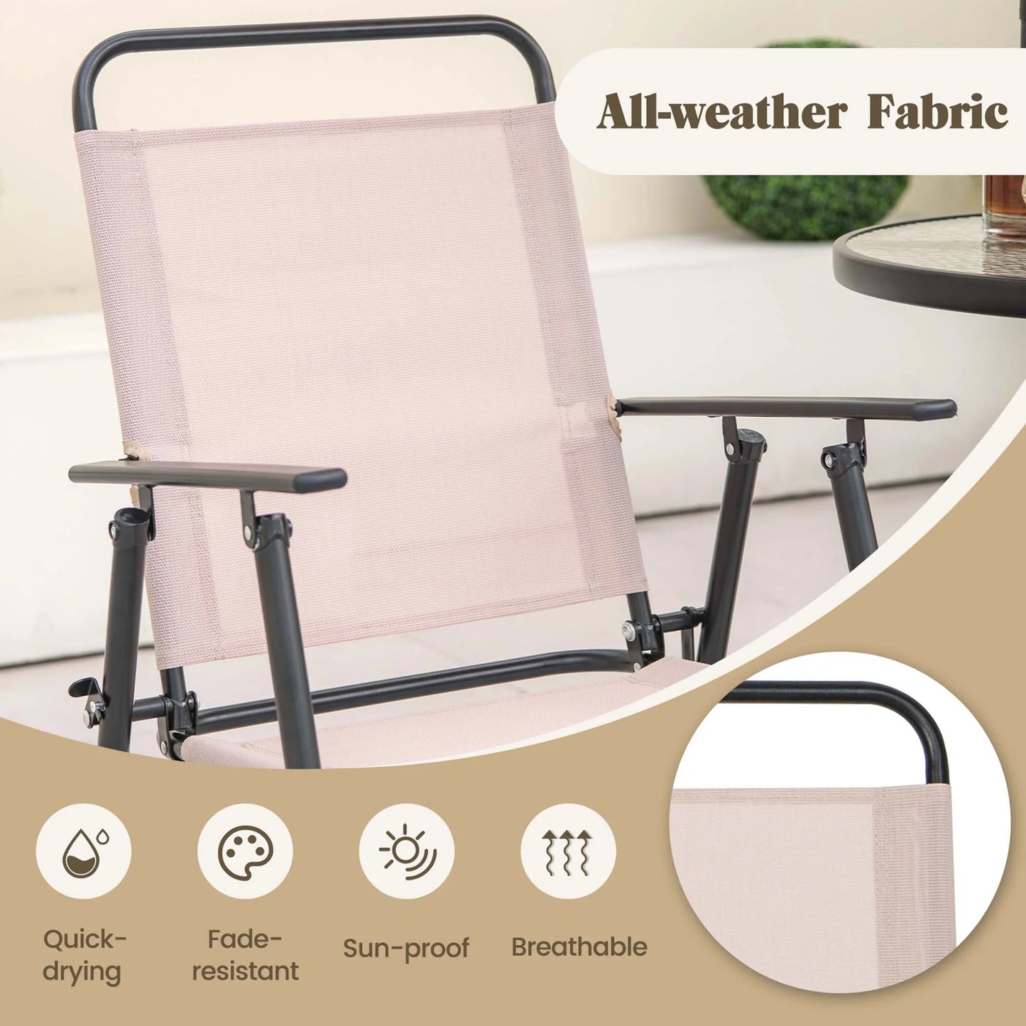 4PCS Patio Bistro Set Folding Counter Height Chairs round Bar Table& Umbrella