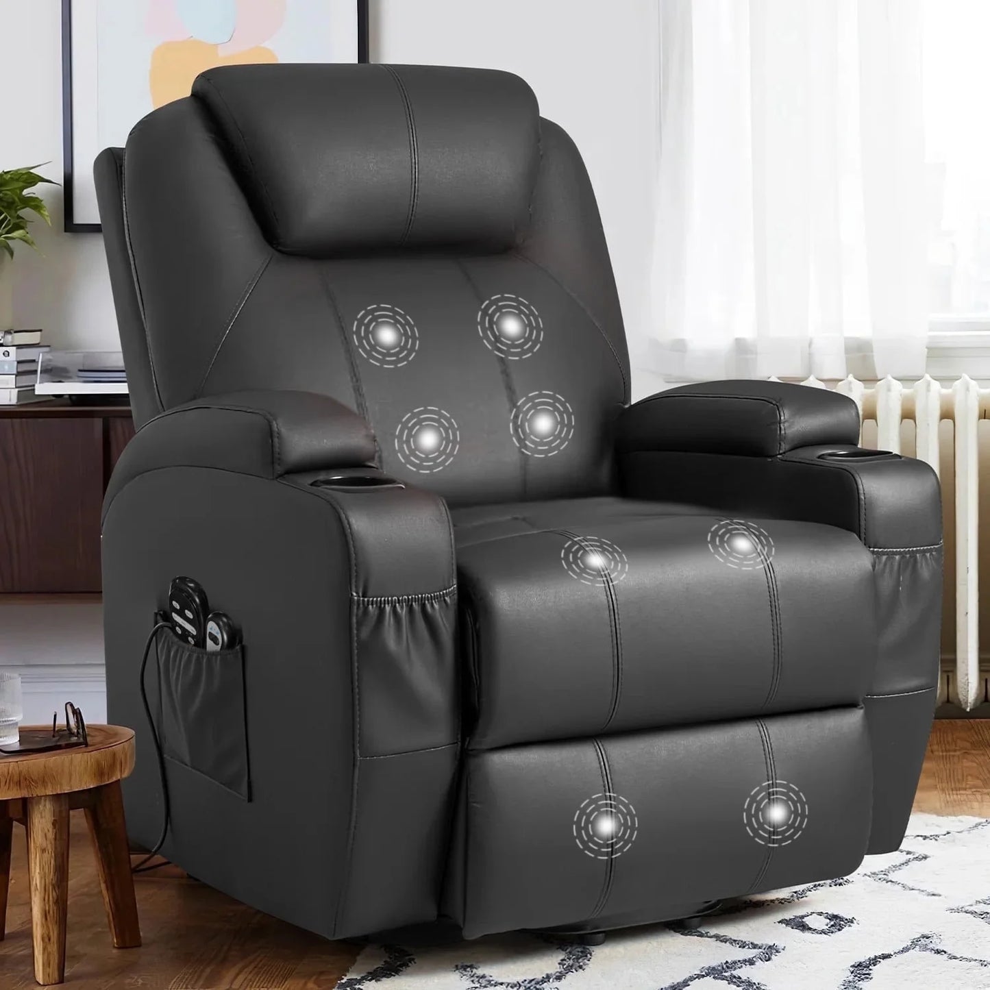 Electric Reclining Chair Elderly Lift Recliner with Massage Faux Leather,Brown