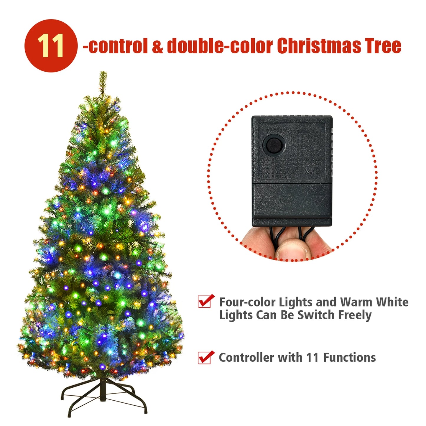 4Ft Pre-Lit Artificial Christmas Tree Hinged 100 LED Lights