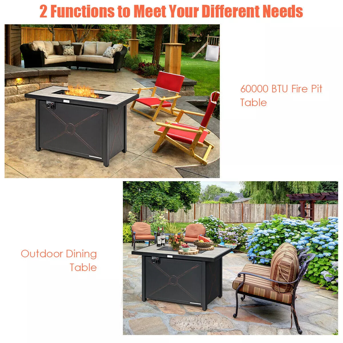 Costway 60,000 BTU 42'' Rectangular Propane Gas Fire Pit Heater Outdoor Table W/ Cover