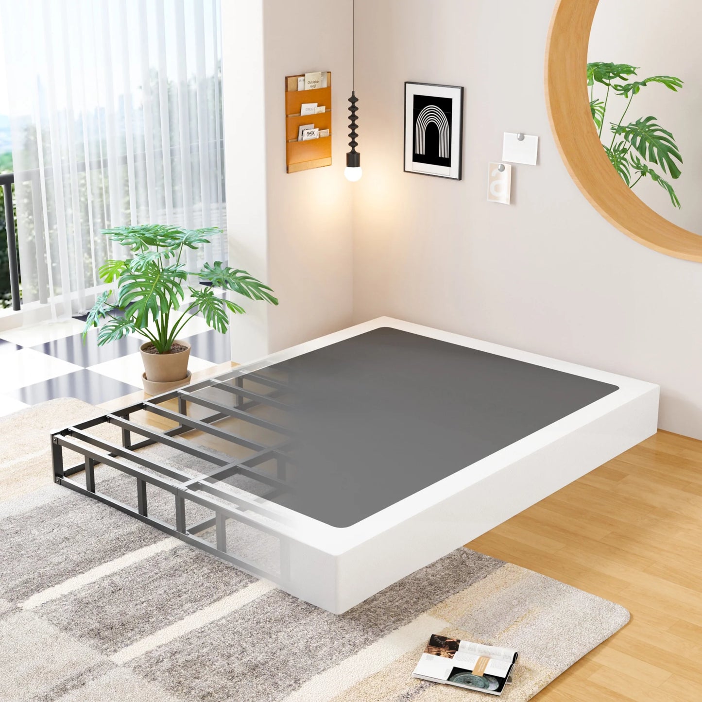 4 Inch Twin Box Spring Heavy Duty Metal Mattress Foundation Bed Base with Fabric Cover, Easy Assembly