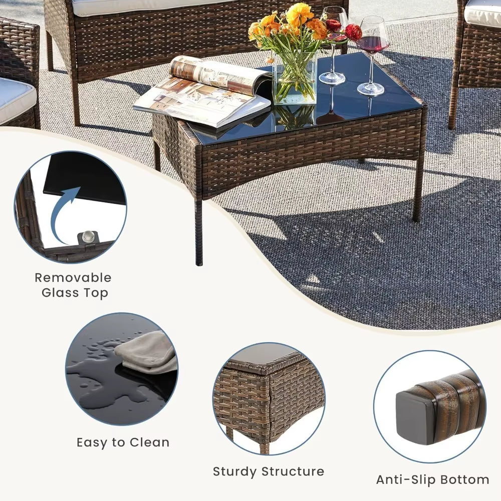 Patio Furniture Set 4 Pieces,Outdoor Wicker Furniture with Coffee Table, Modern Rattan Patio Chairs Conversation Sets - Hot Sale