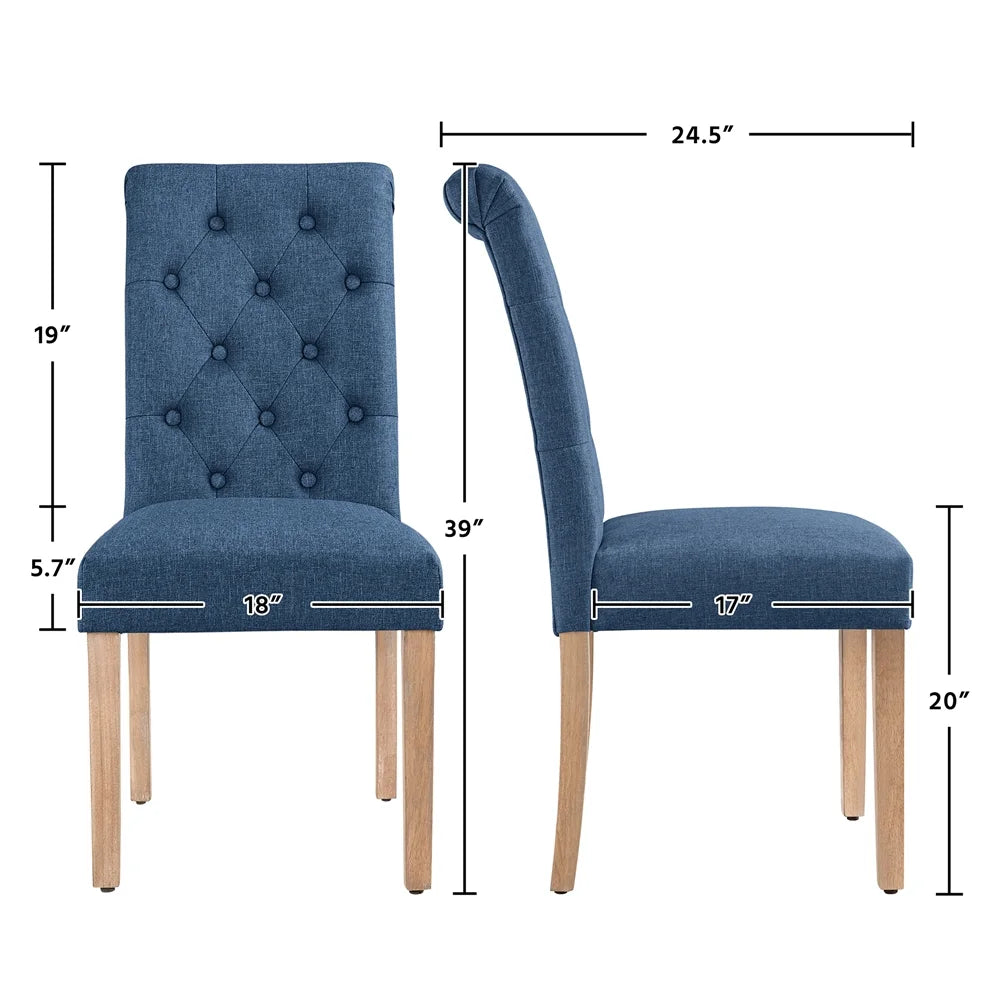 2Pcs Upholstered Parson Dining Chair High Back, Blue