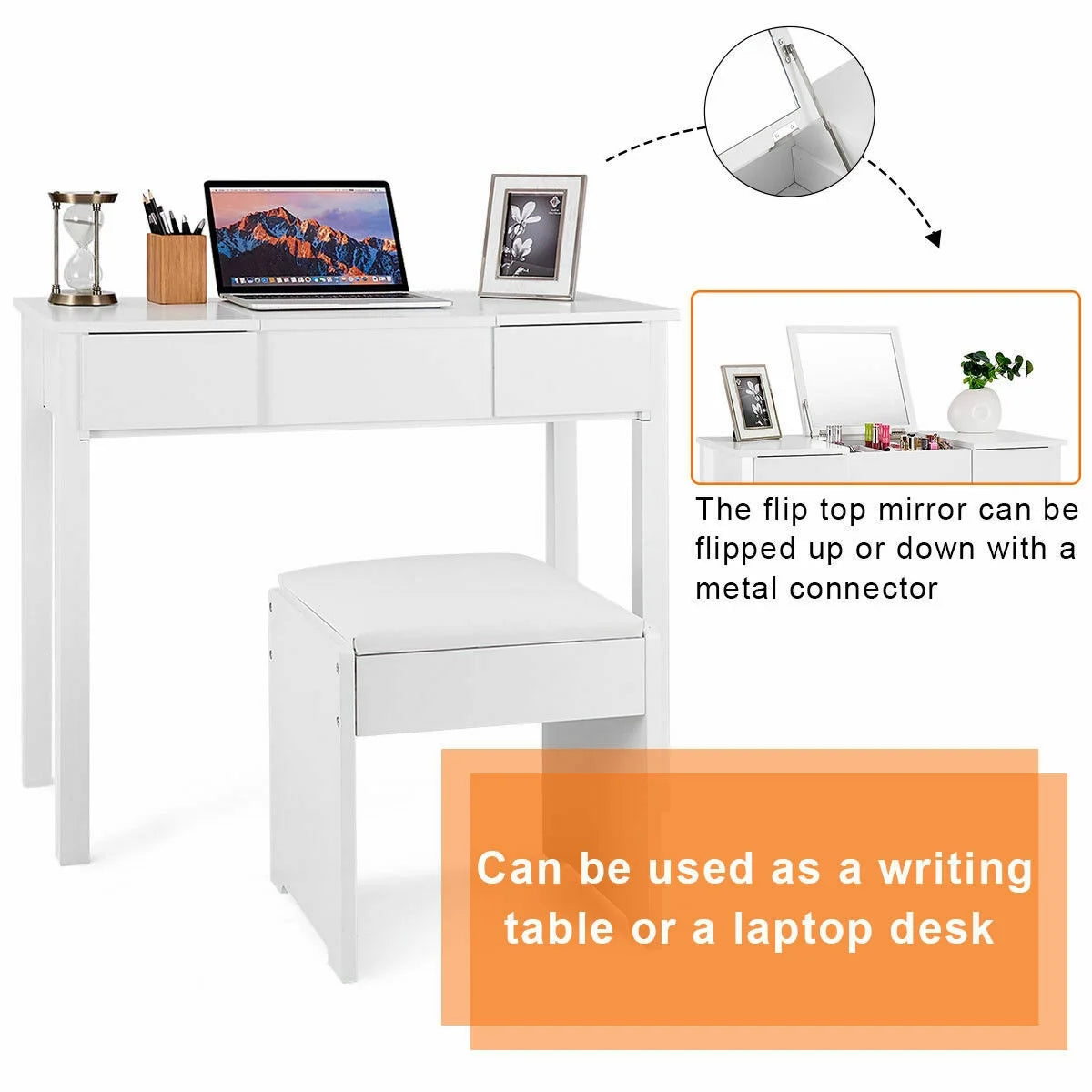 White Vanity Dressing Table Furniture Stool Storage Box