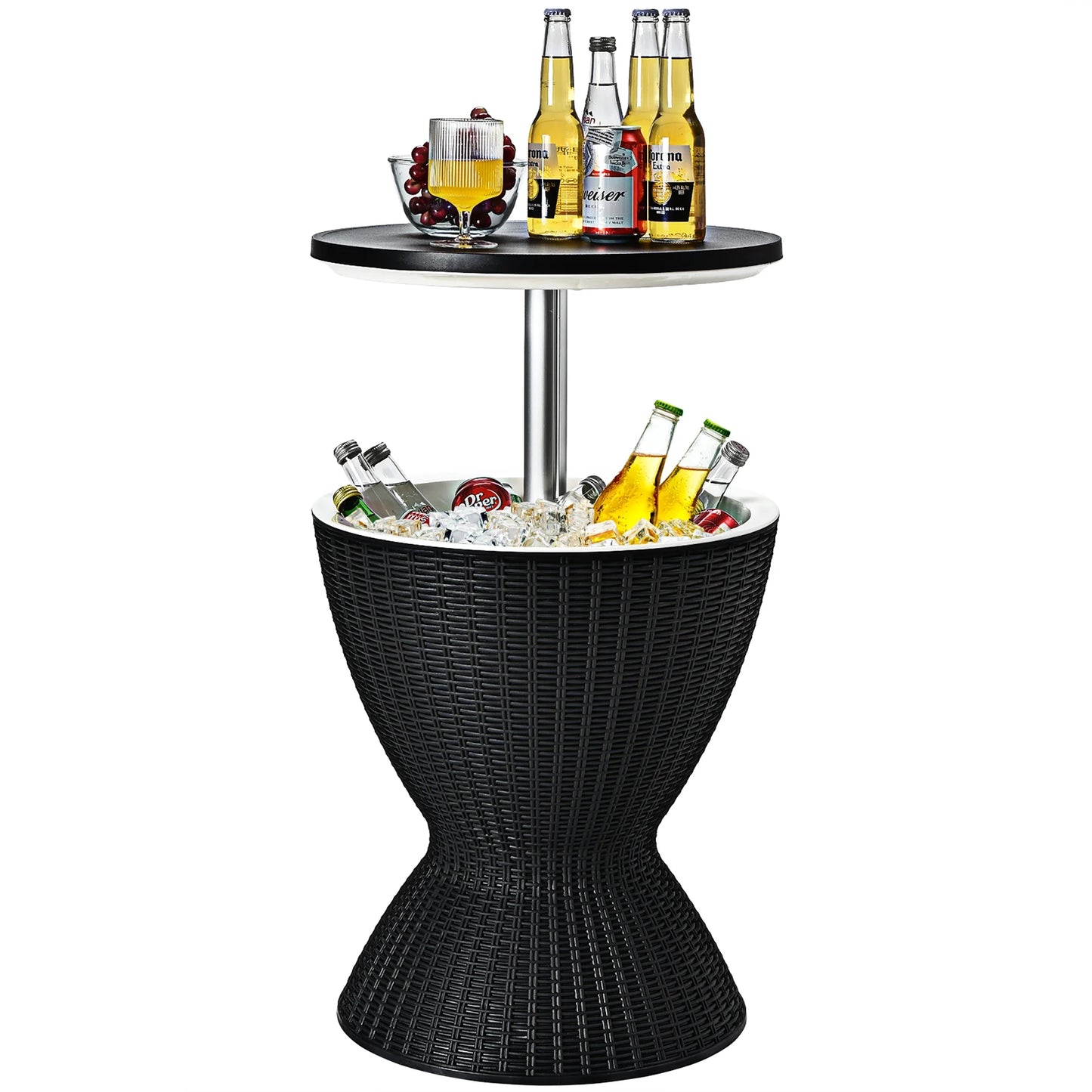 8 Gallon 3 in 1 Patio Rattan Cooler Bar Table Adjust Ice Bucket Black