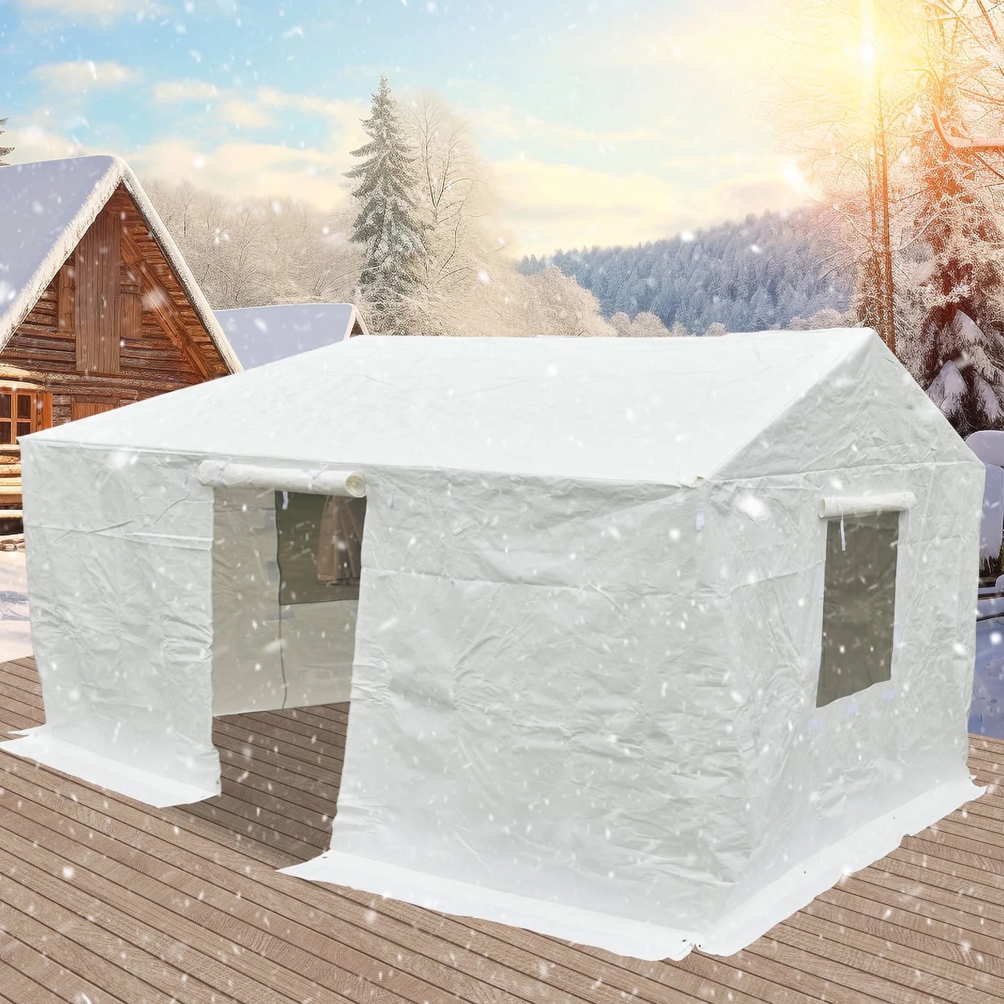 Gazebo Accessories 12' X 12' Double Roof Universal Winter Gazebo Cover for Hardtop Gazebos,Enclosed Cover with Sidewalls and Mesh Windows Waterproof (White) by