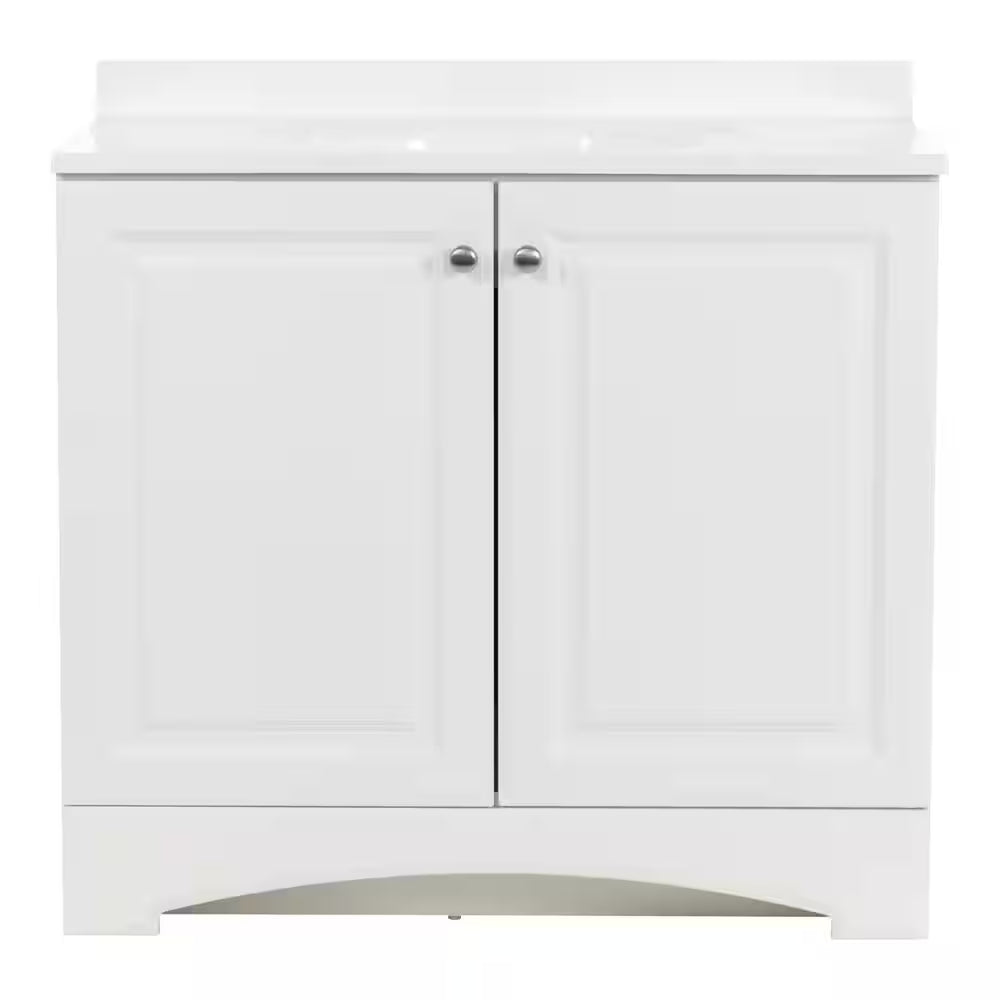 37 In. Single Sink White Bath Vanity with Cultured Marble Top (Assembled)