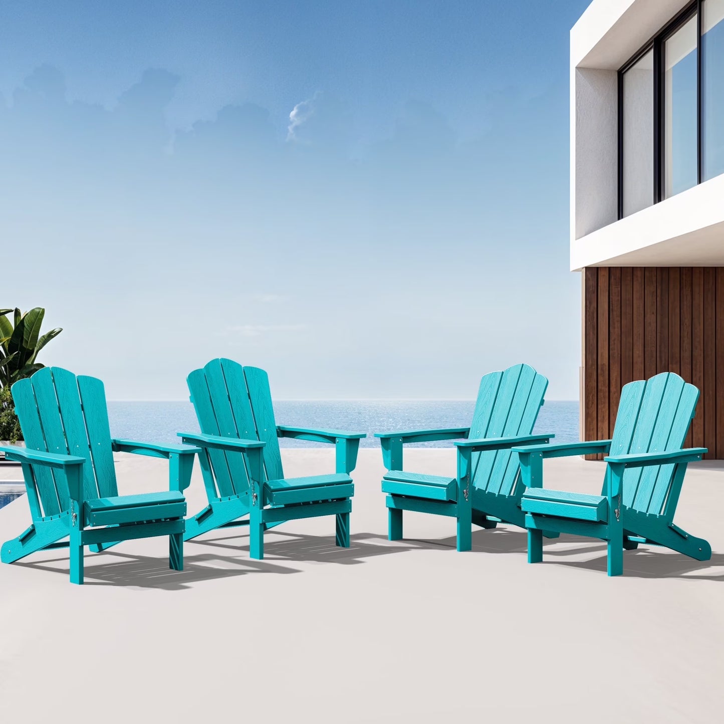 Adirondack Chair, Plastic Folding Outdoor Patio Lawn Chairs, outside HDPE Chairs for Lawn, Yard, Black