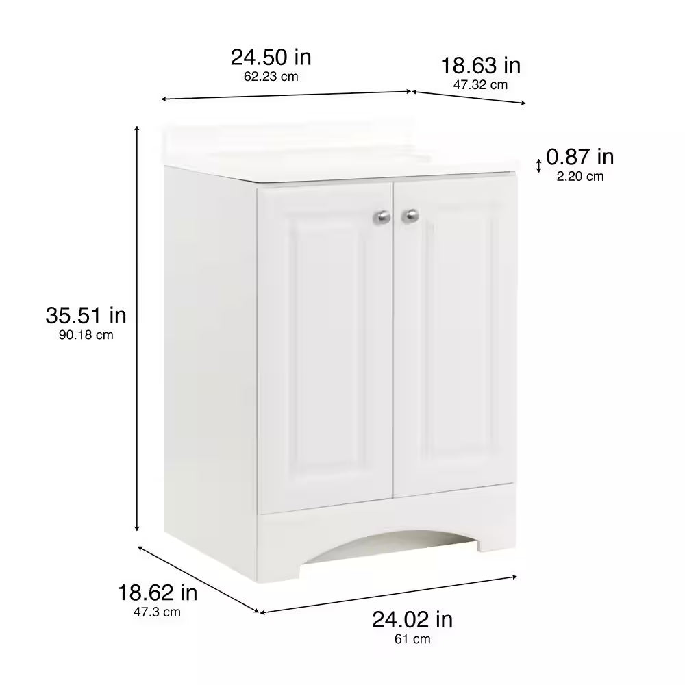 25 In. Single Sink White Bath Vanity with Cultured Marble Top (Assembled)
