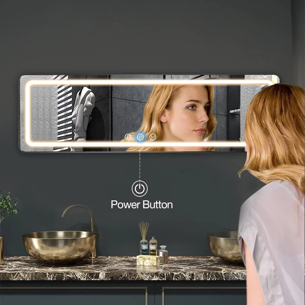 63" X 20" LED Full Length Mirror Hollywood Vanity Mirror Dimmable LED Floor Mirrors for Leaning Wall Mounted Water Proof Mirror for Bathroom Dressing, Anti-Fog Black