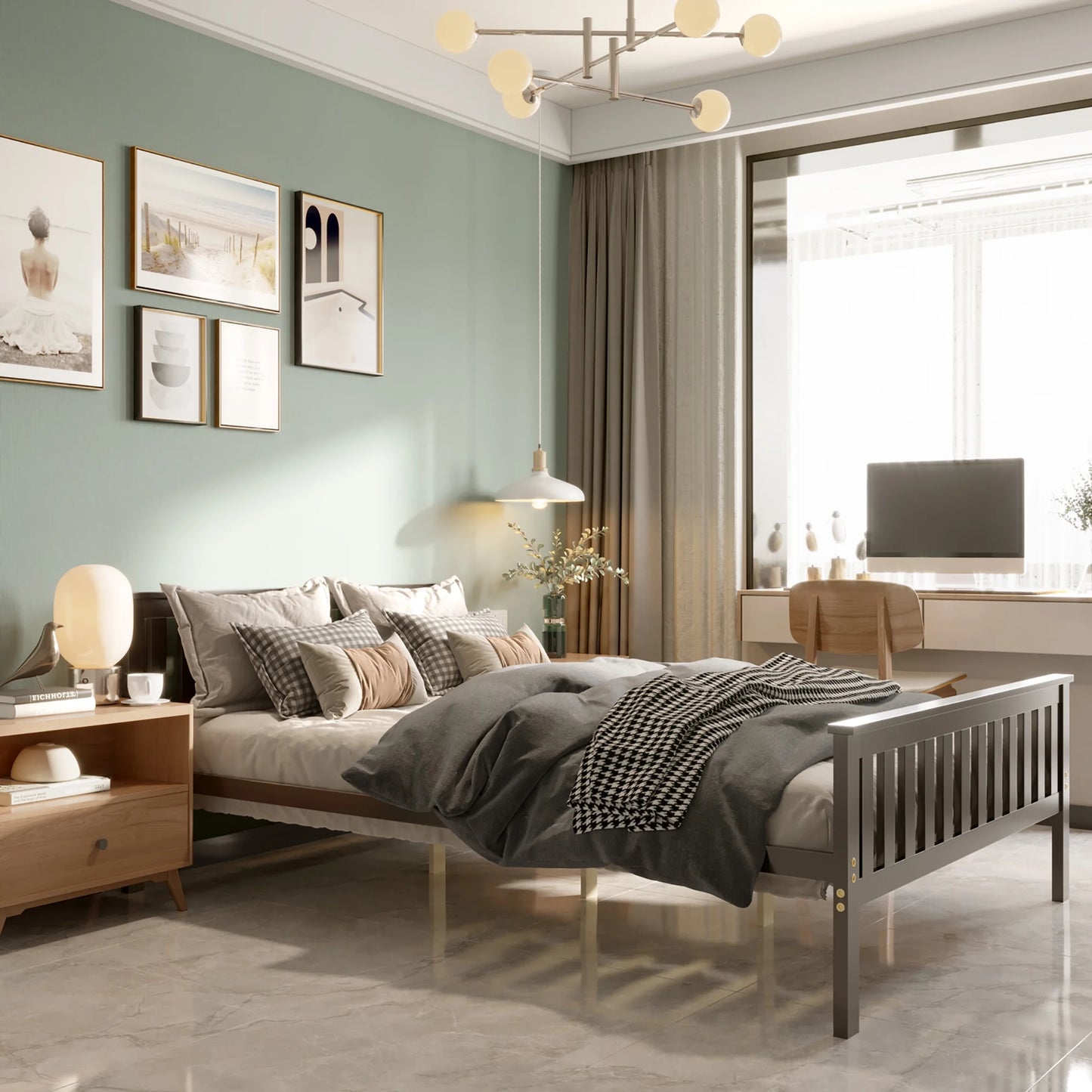 Full Wood Platform Bed with Headboard and Footboard Mattress Foundation