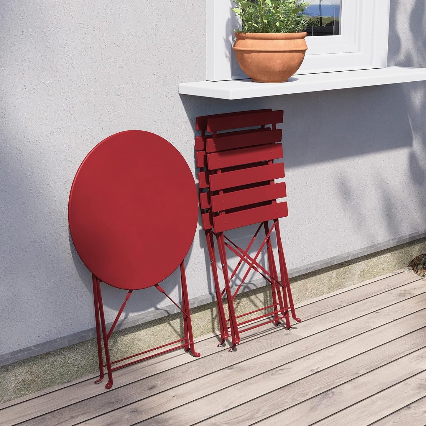 Premium Frame Patio Bistro Set, Folding Outdoor Patio Furniture Sets, 3 Piece Patio Set of Folding Patio Table and Chairs, Red