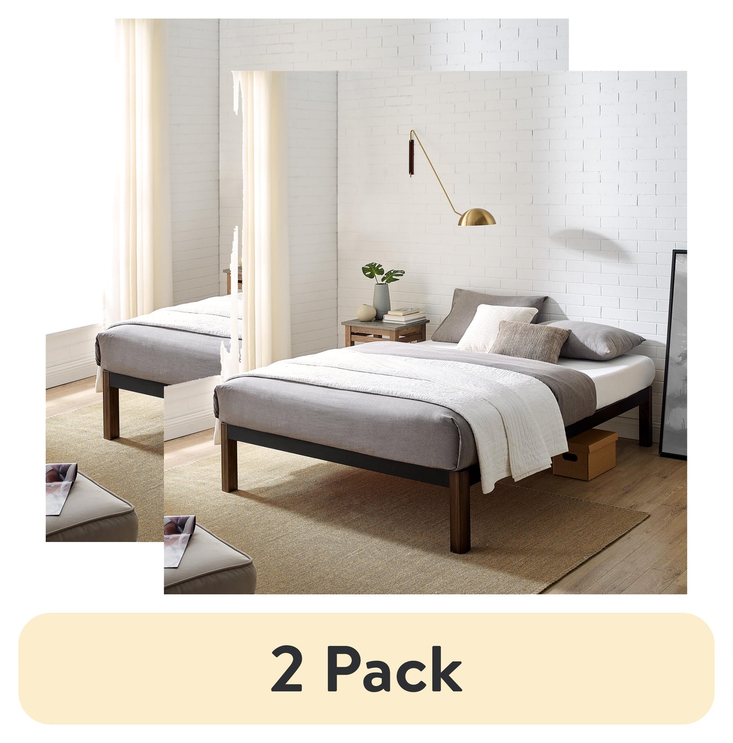 Queen 14" Metal Platform Bed Frame with Wood Slats, Storage Space under Frame, No Box Spring Required, Black/Wood