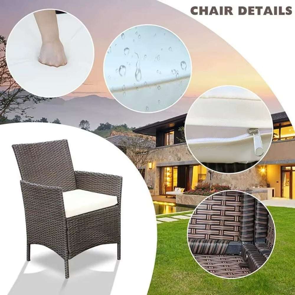 3 Pieces Patio Furniture Sets Outdoor Patio Chairs Set of 2 PE Rattan Wicker Chairs with Table for Garden Porch Lawn Poolside(B