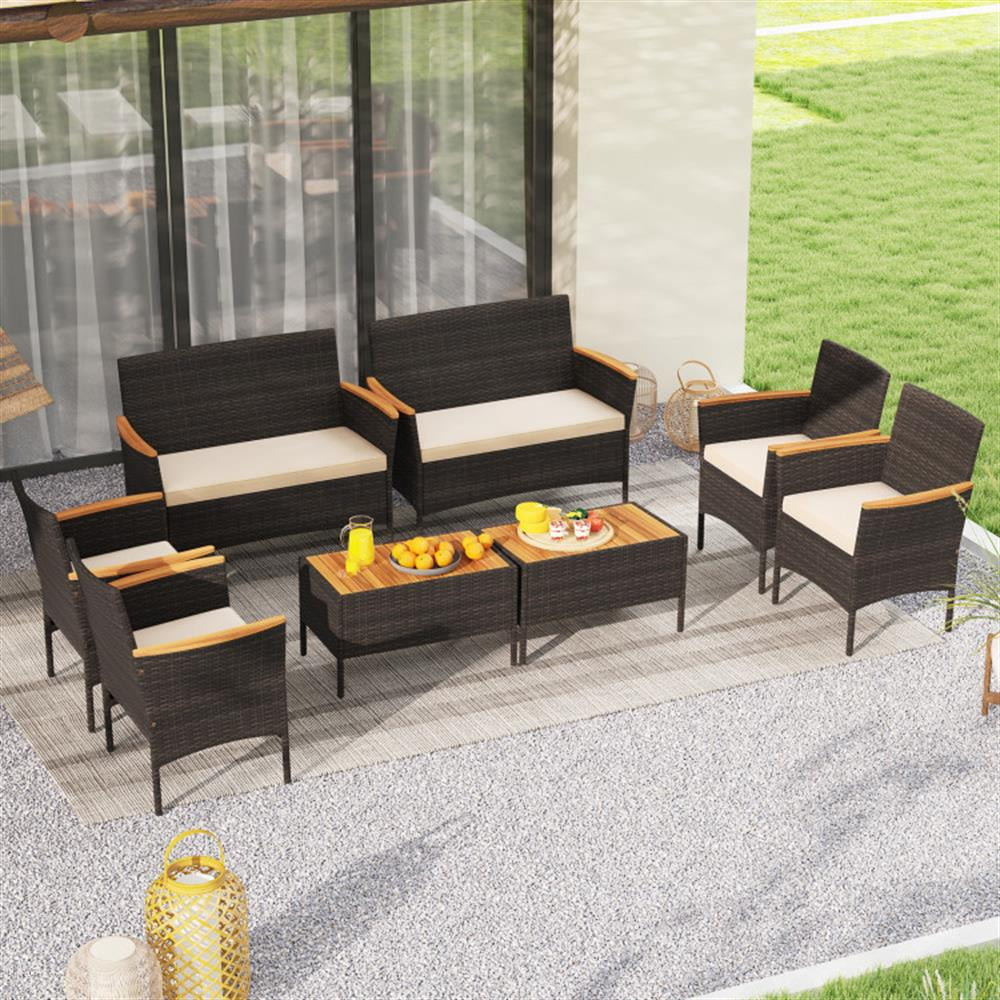 Patio Furniture Sets,Outdoor & Patio Furniture Sets,4 Piece Patio Wicker Sofa Set 2 Rattan Chairs and Loveseat with Table-Brown