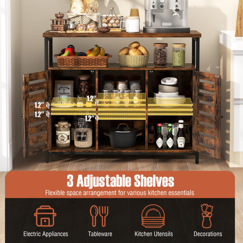 Buffet Cabinet Industrial Sideboard Storage Cabinet with Slatted Door and 3 Adjustable Shelves