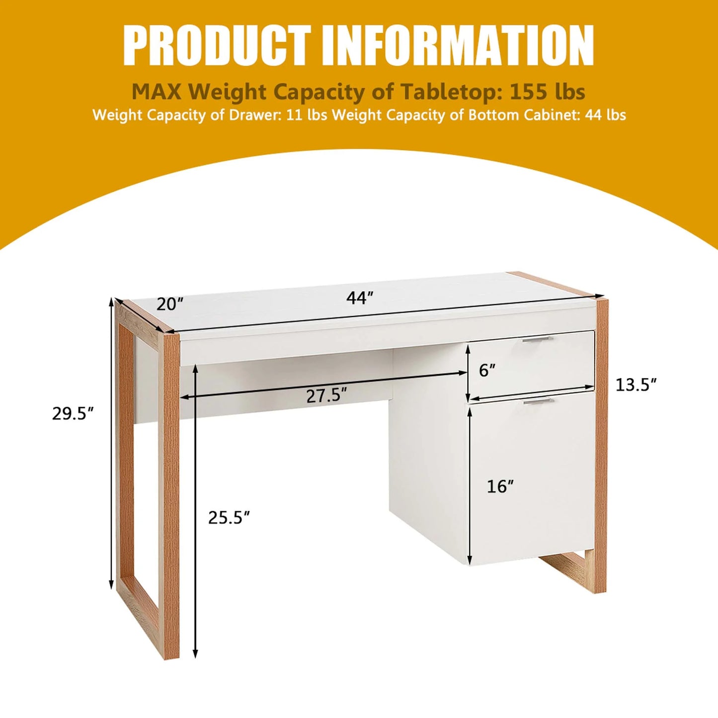 Computer Desk Workstation Table with Drawers Home Office White