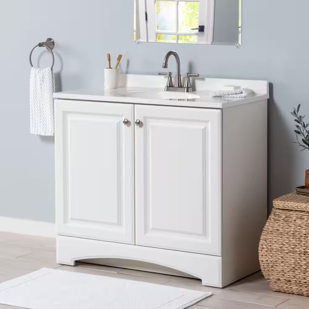 37 In. Single Sink White Bath Vanity with Cultured Marble Top (Assembled)