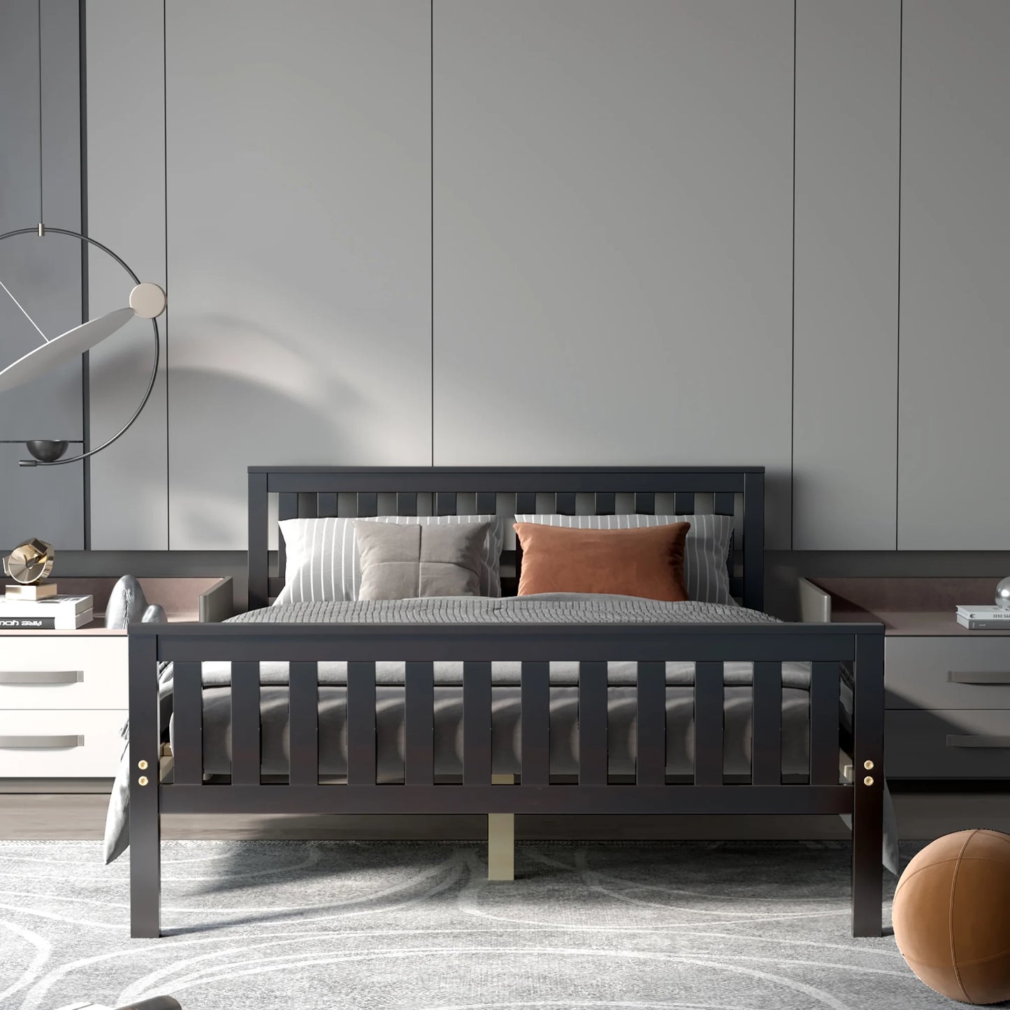 Full Wood Platform Bed with Headboard and Footboard Mattress Foundation