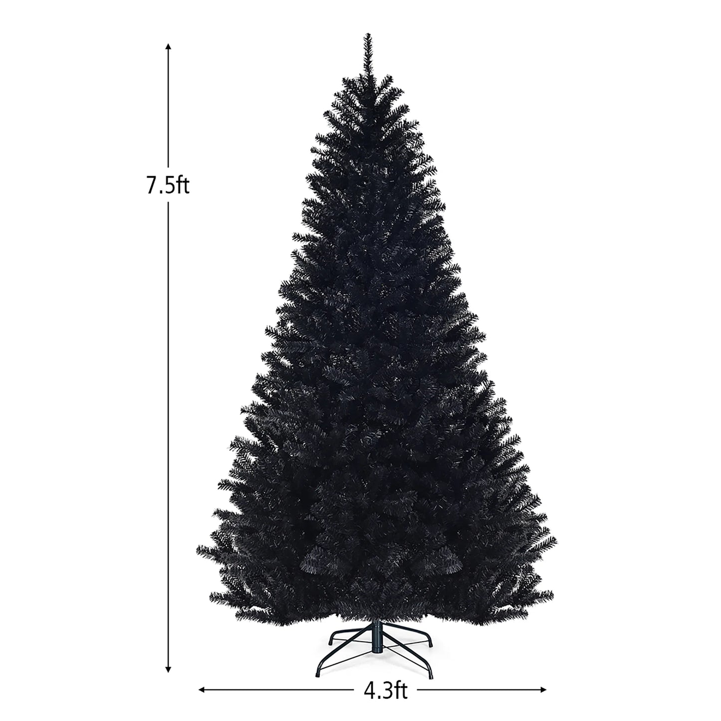 7.5Ft Hinged Artificial Christmas Tree Full Tree W/ Metal Stand Black