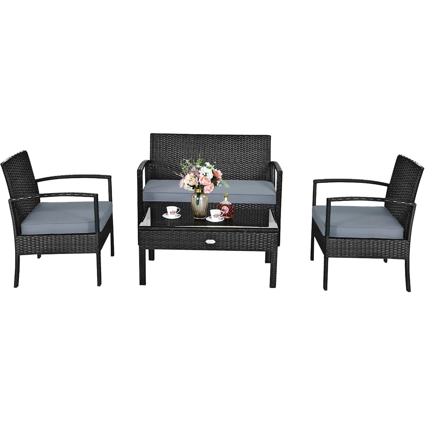 HW63756 4PCS Patio Rattan Furniture Set Garden Deck