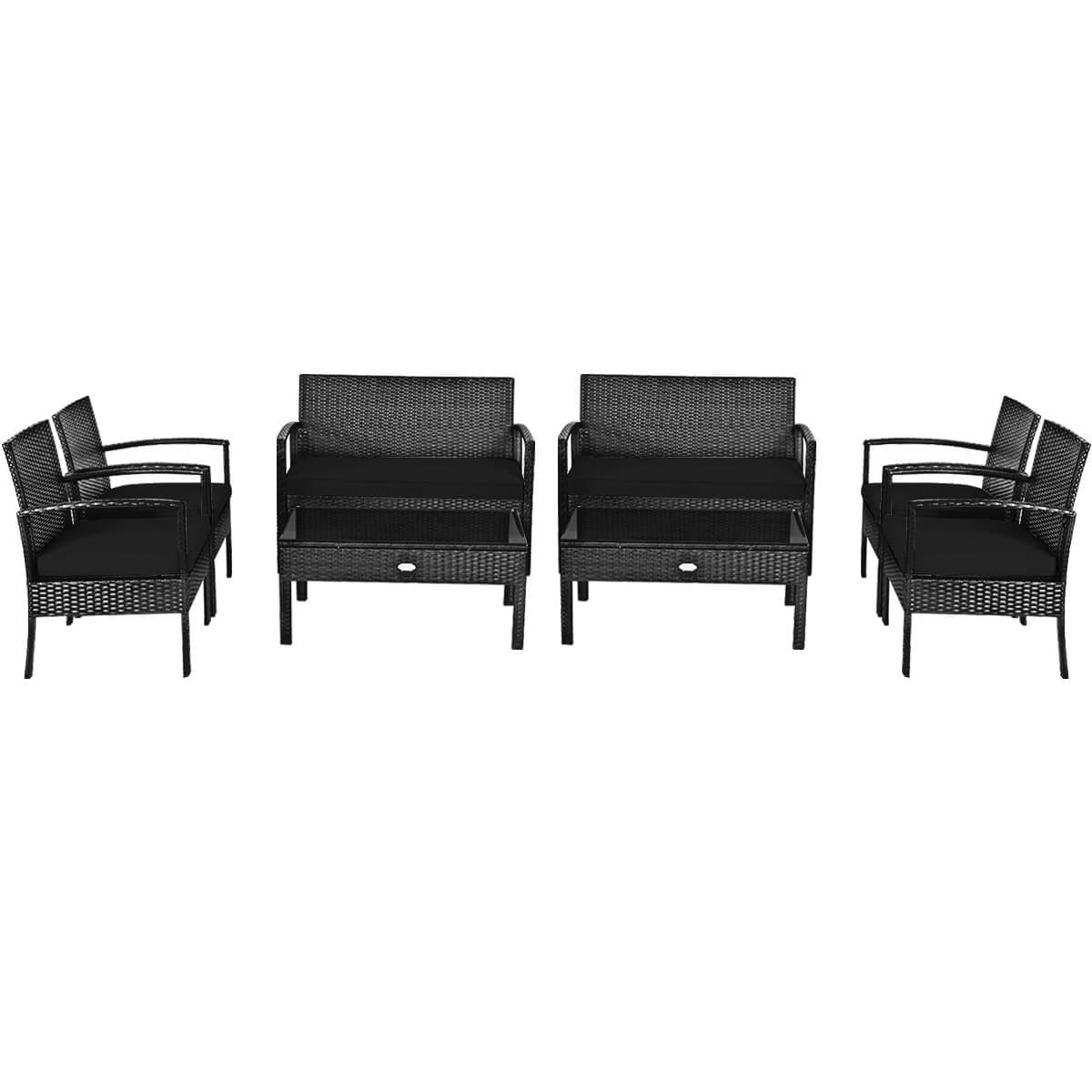 8PCS Patio Rattan Furniture Set Garden Deck