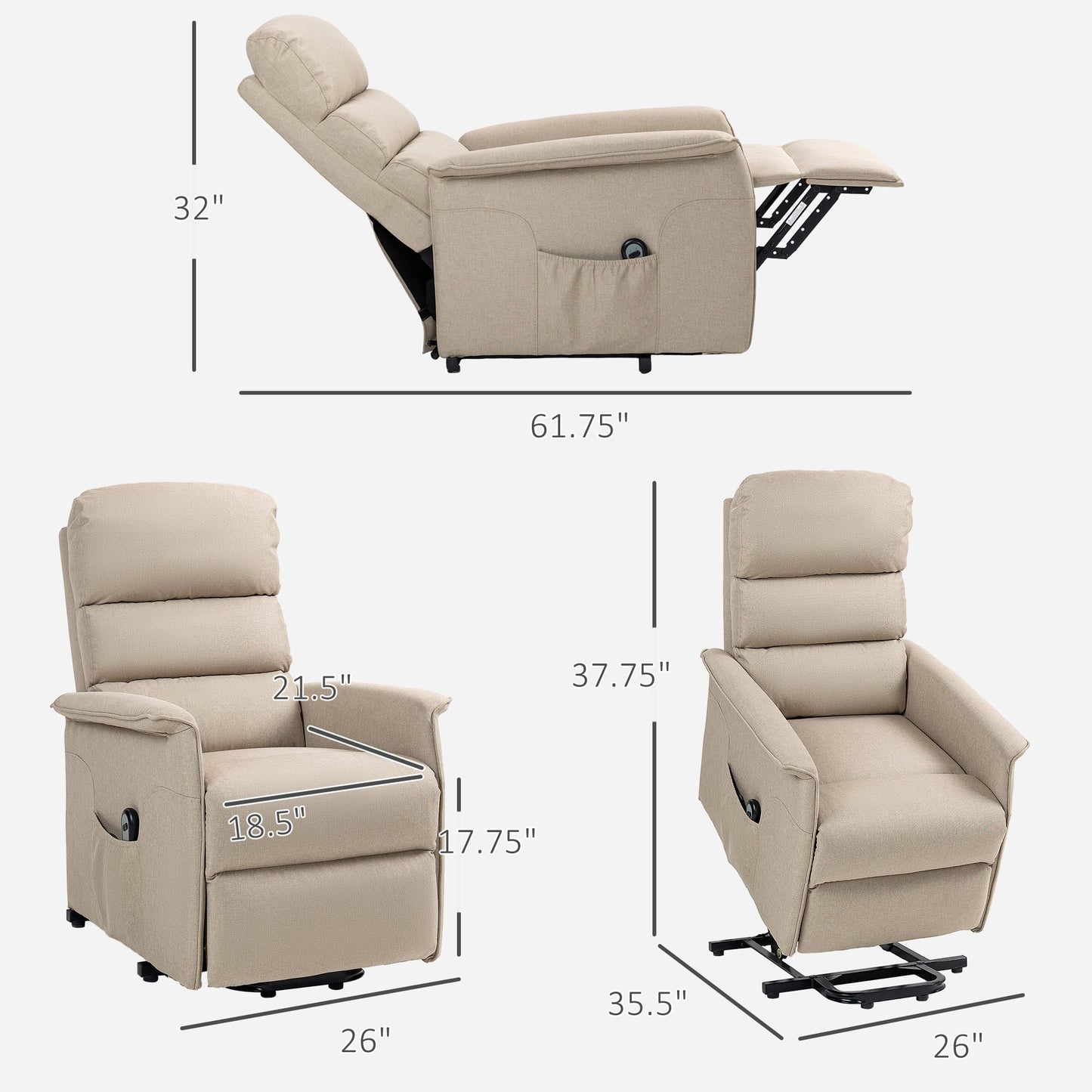 Electric Power Lift Recliner Chair for the Elderly, Beige