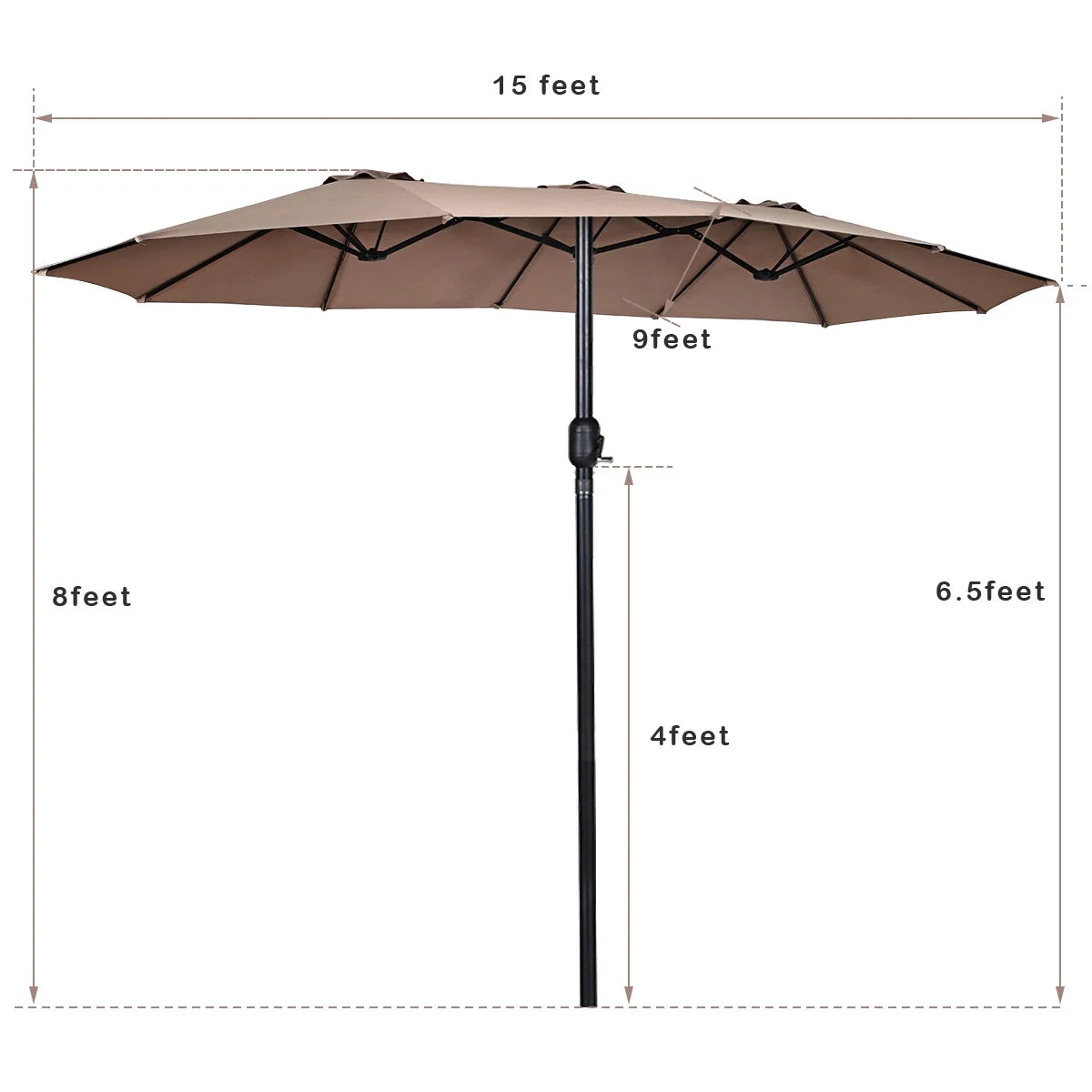 15' Market Outdoor Umbrella Double-Sided Twin Patio Umbrella with Crank Tan