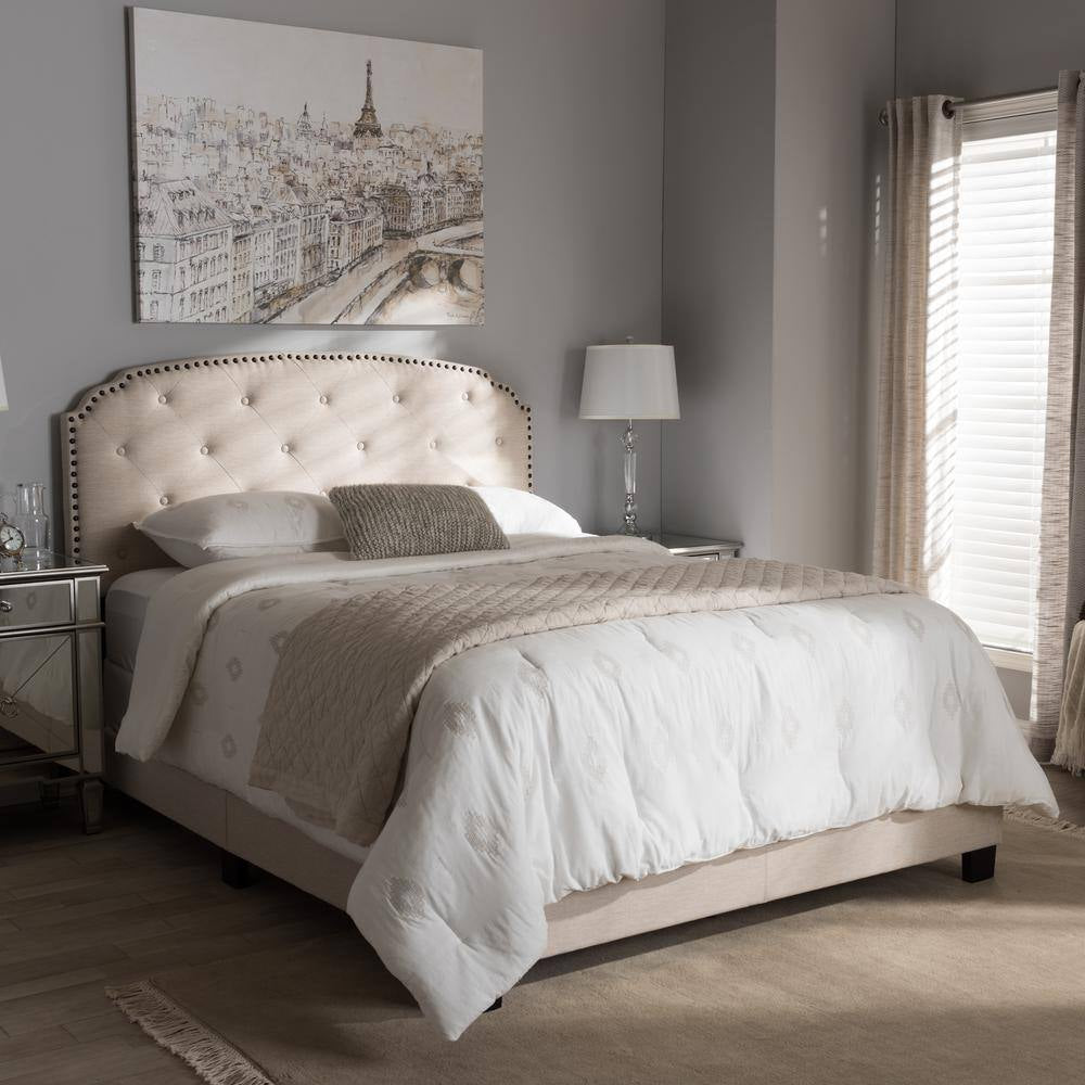 Lexi Beige Fabric Upholstered Full Bed