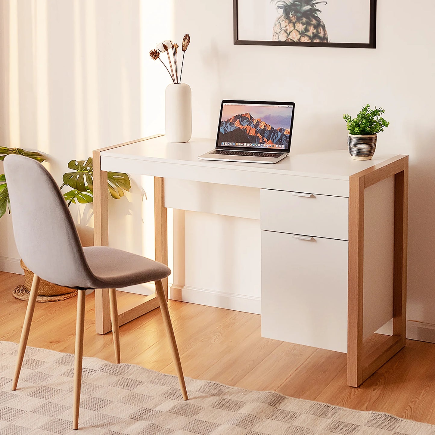 Computer Desk Workstation Table with Drawers Home Office White