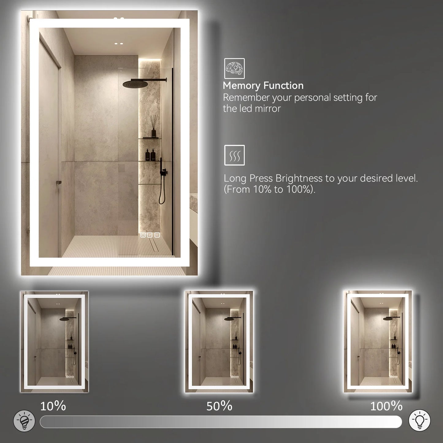 24” X 36” LED Bathroom Mirror with Lights, Wall Mounted Vanity Mirror with Front & Backlit, Anti-Fog, Dimmable Touch Control, Horizontal & Vertical Installation