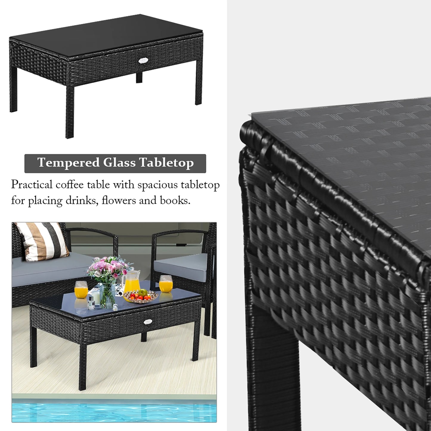 HW63756 4PCS Patio Rattan Furniture Set Garden Deck
