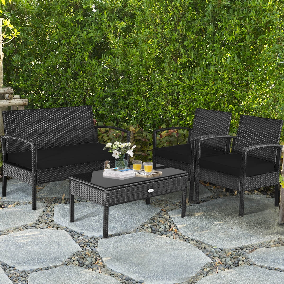 HW63756 4PCS Patio Rattan Furniture Set Garden Deck