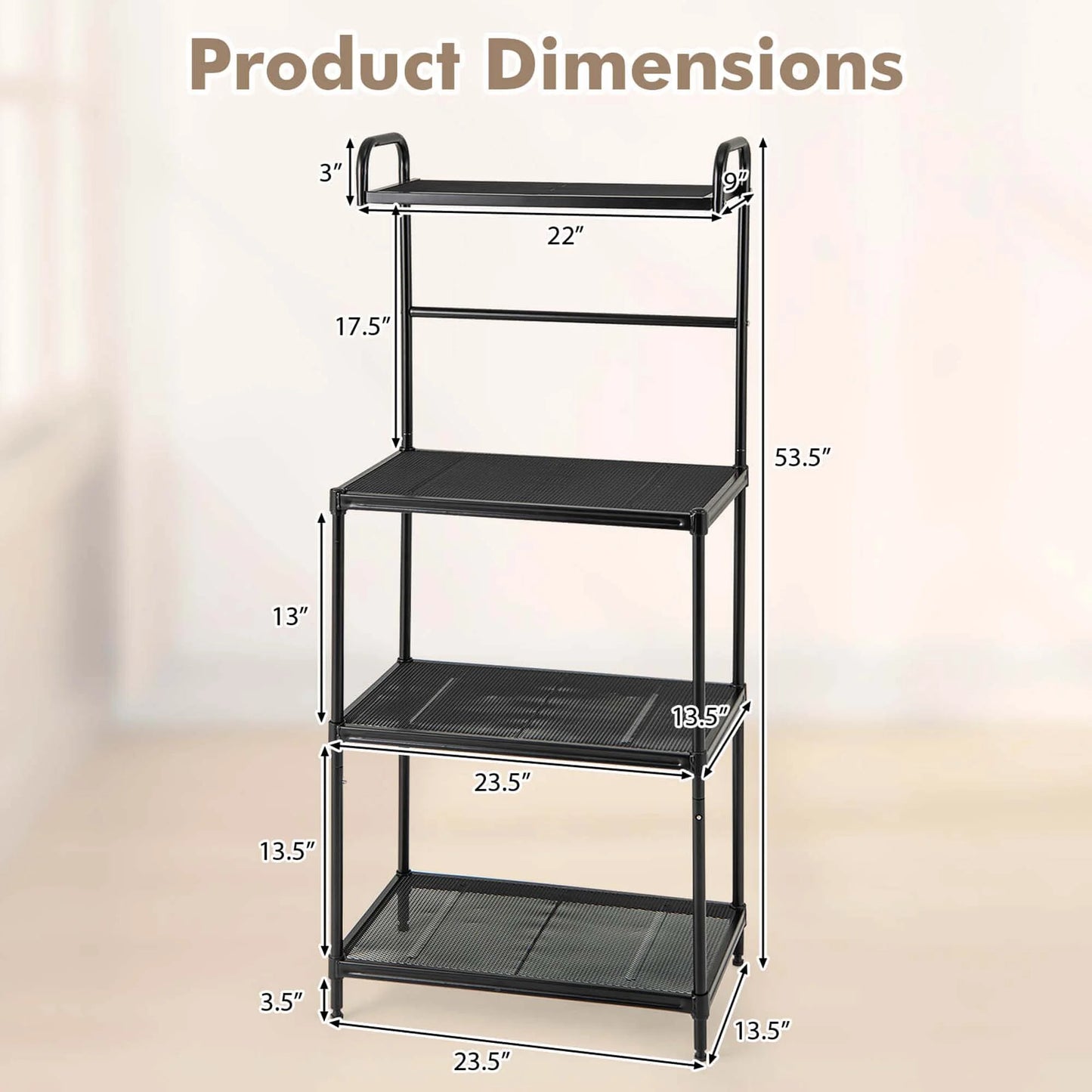 4-Tier Baker'S Rack Microwave Oven Rack Shelves Kitchen Storage Organizer Black