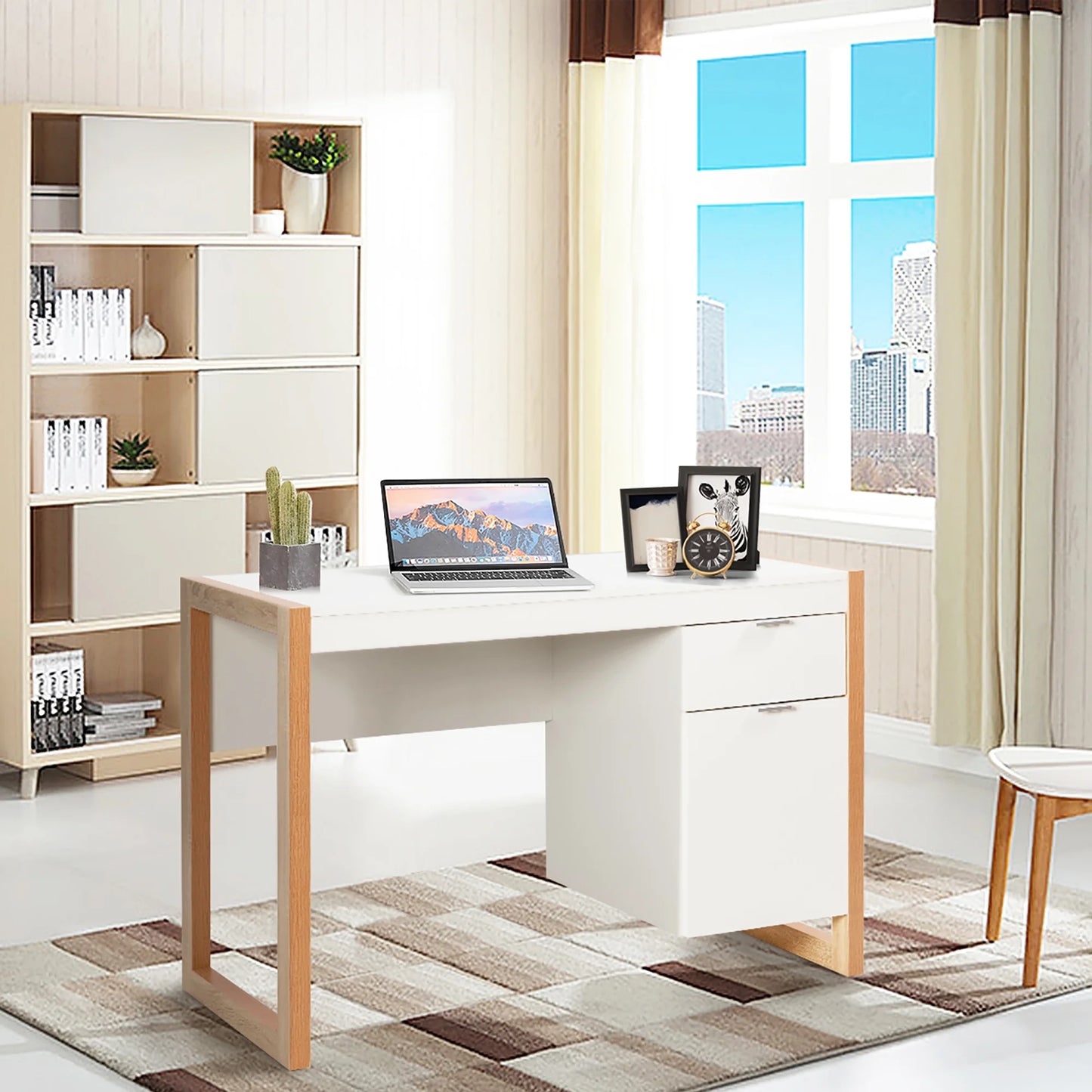 Computer Desk Workstation Table with Drawers Home Office White