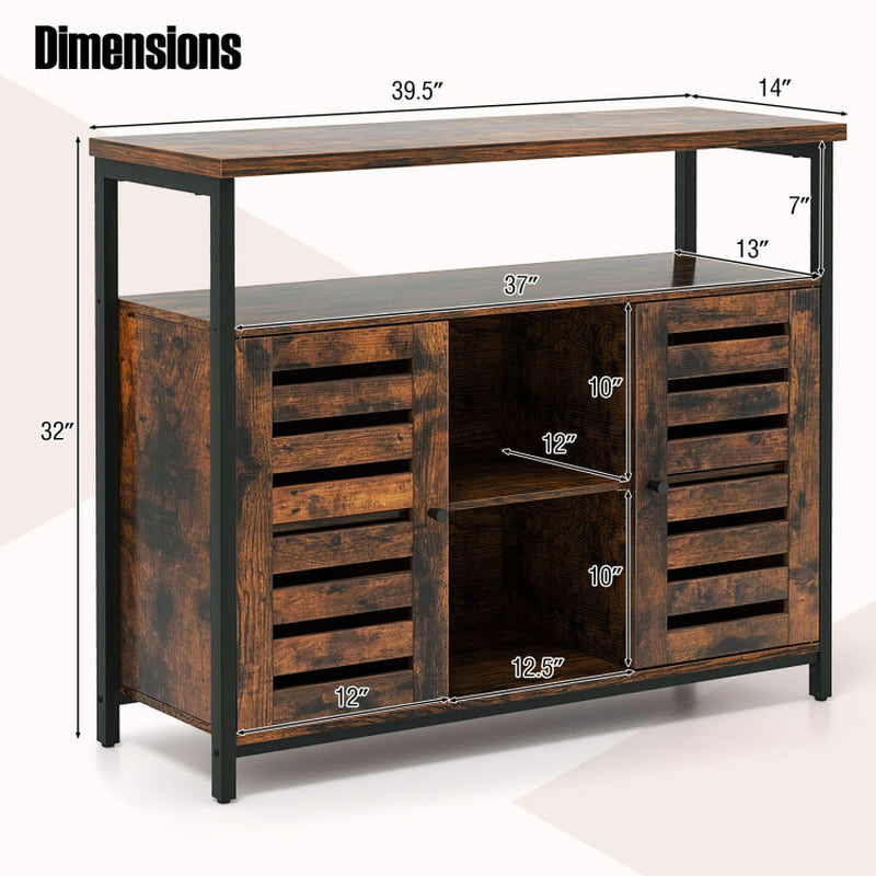 Buffet Cabinet Industrial Sideboard Storage Cabinet with Slatted Door and 3 Adjustable Shelves