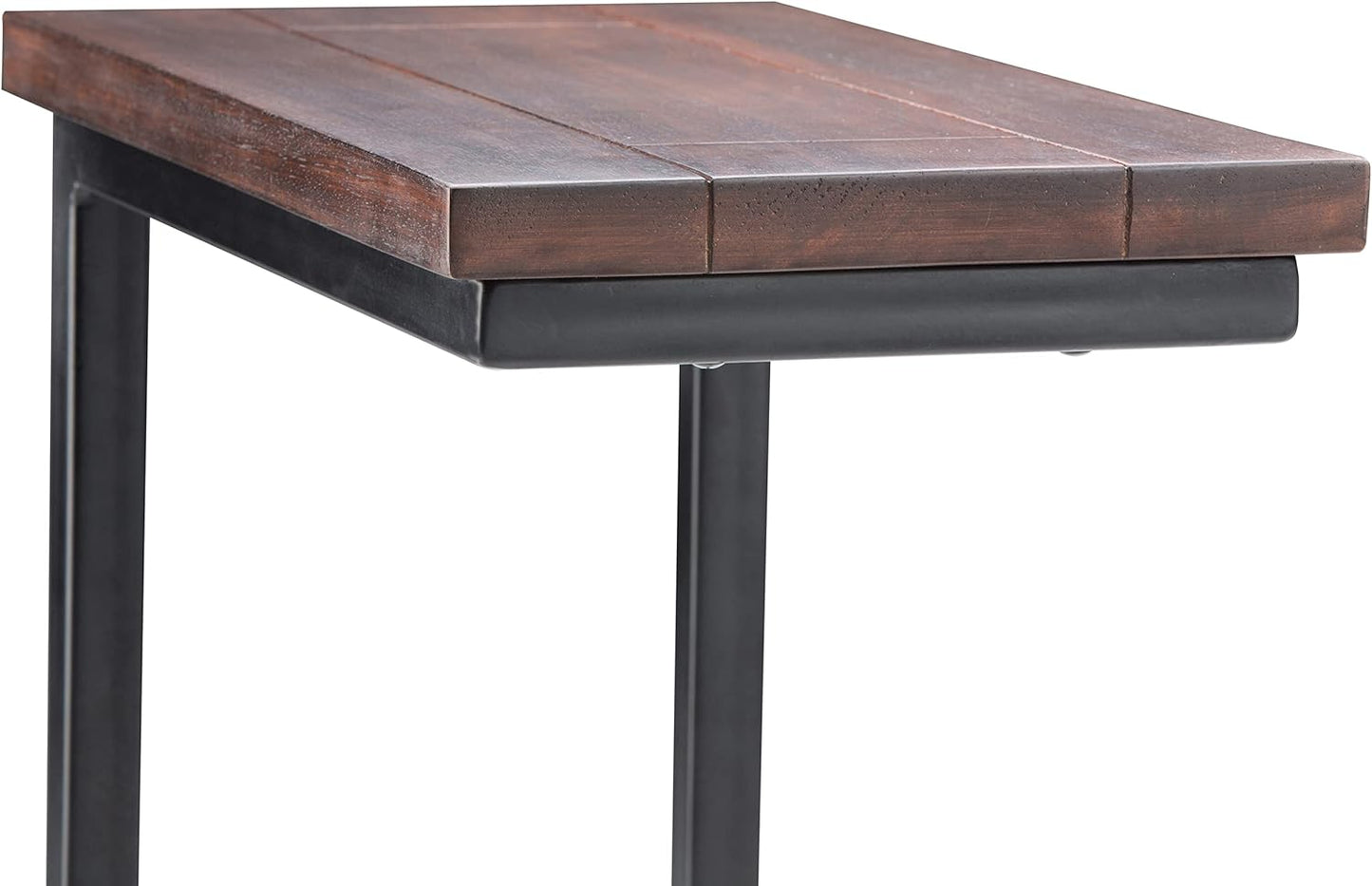 Skyler 18-Inch Wide Solid Mango/Metal Industrial C-Shaped End Table in Dark Cognac Brown/Black for Living Room, Office, or Bedroom, Assembled
