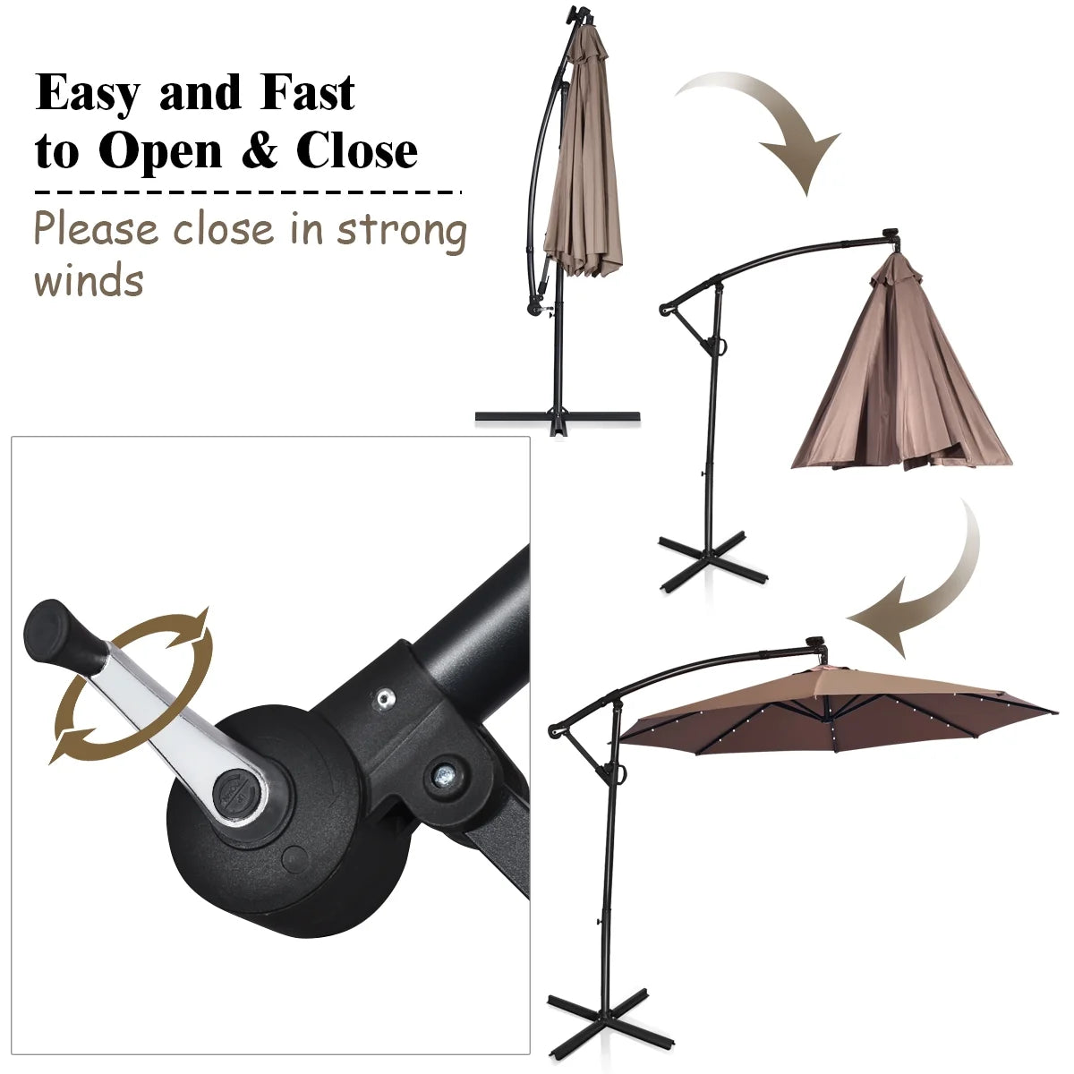 90" Brown Cantilever Patio Umbrellas, LED Lights