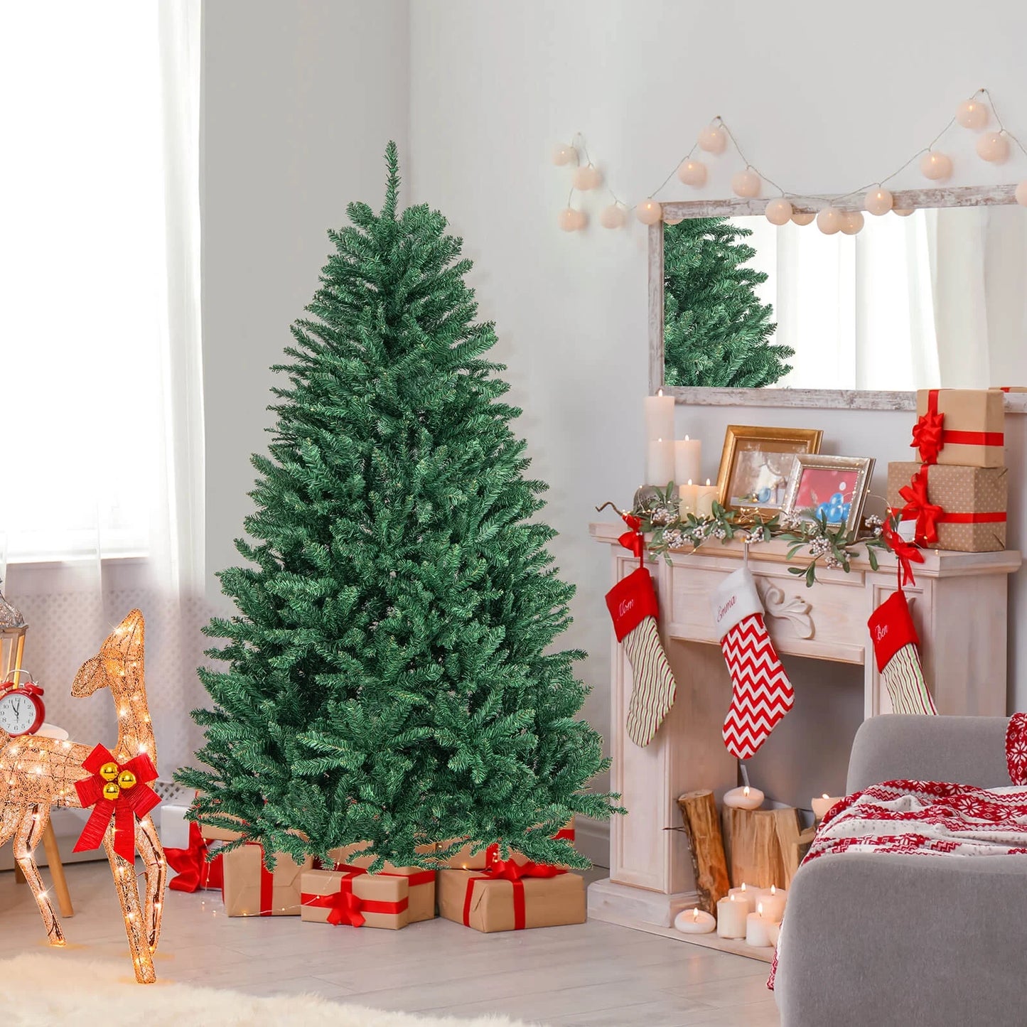 6Ft Hinged Artificial Christmas Tree Unlit Douglas Full Fir Tree W/ 1355 Tips