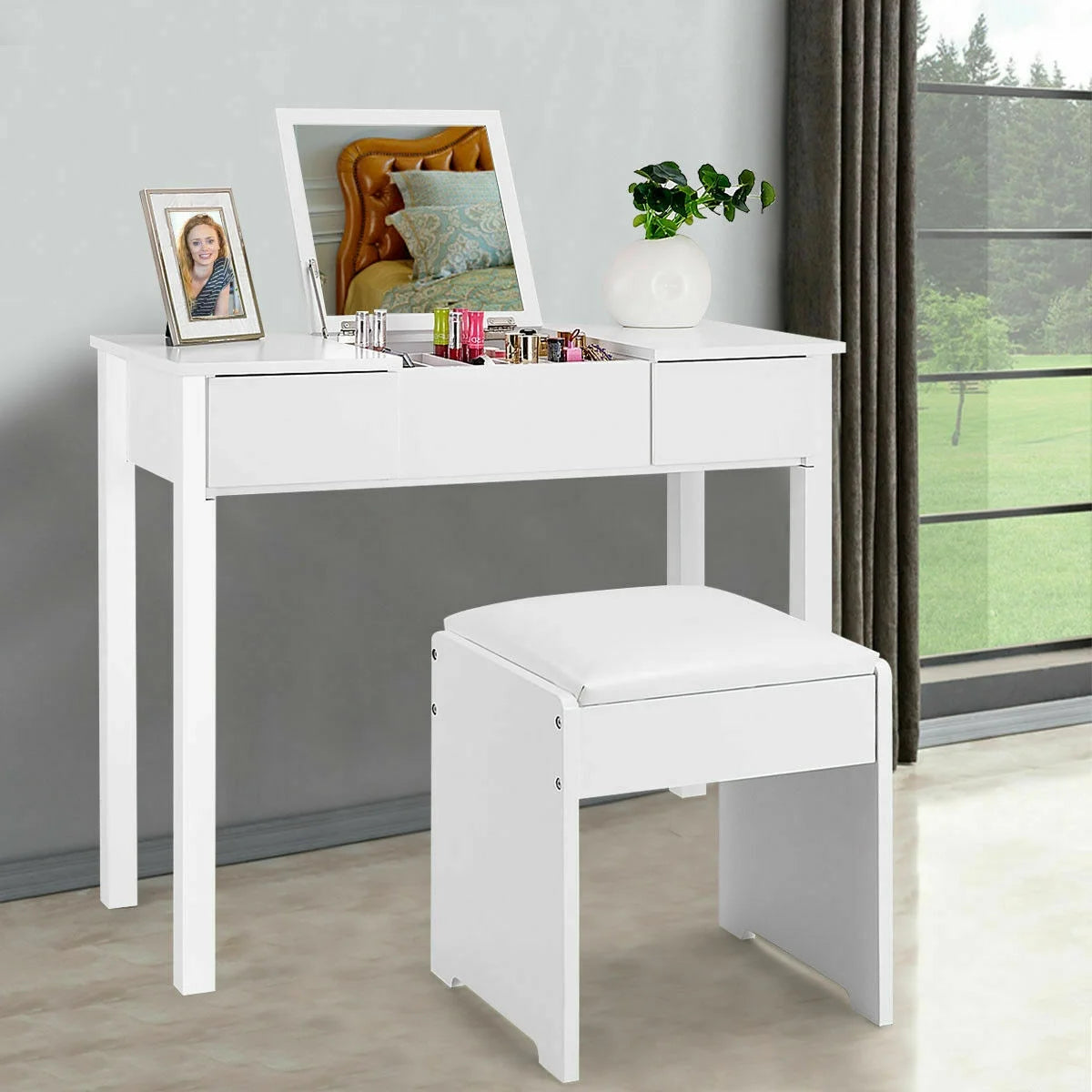 White Vanity Dressing Table Furniture Stool Storage Box