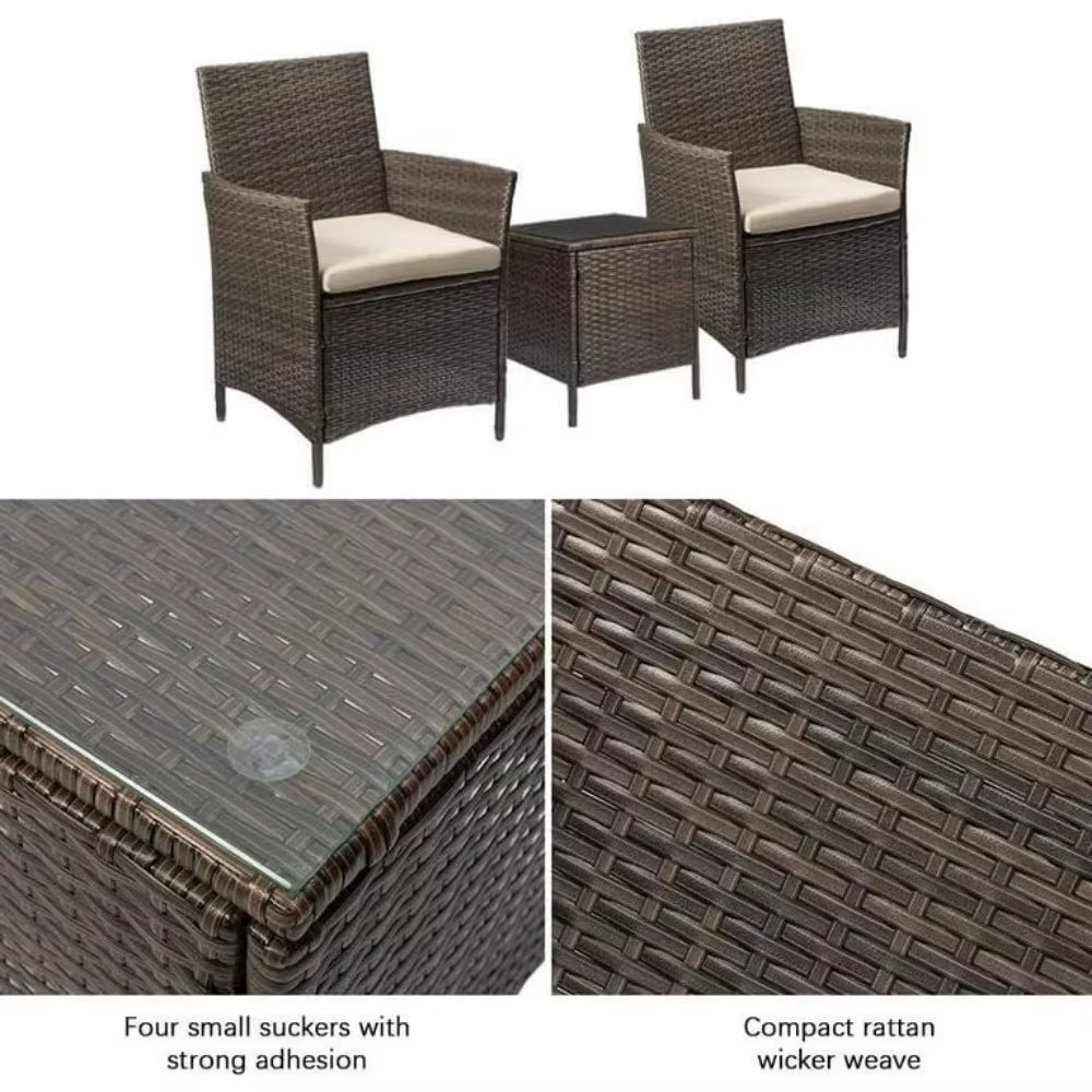 3 Pieces Patio Furniture Sets Outdoor Patio Chairs Set of 2 PE Rattan Wicker Chairs with Table for Garden Porch Lawn Poolside(B