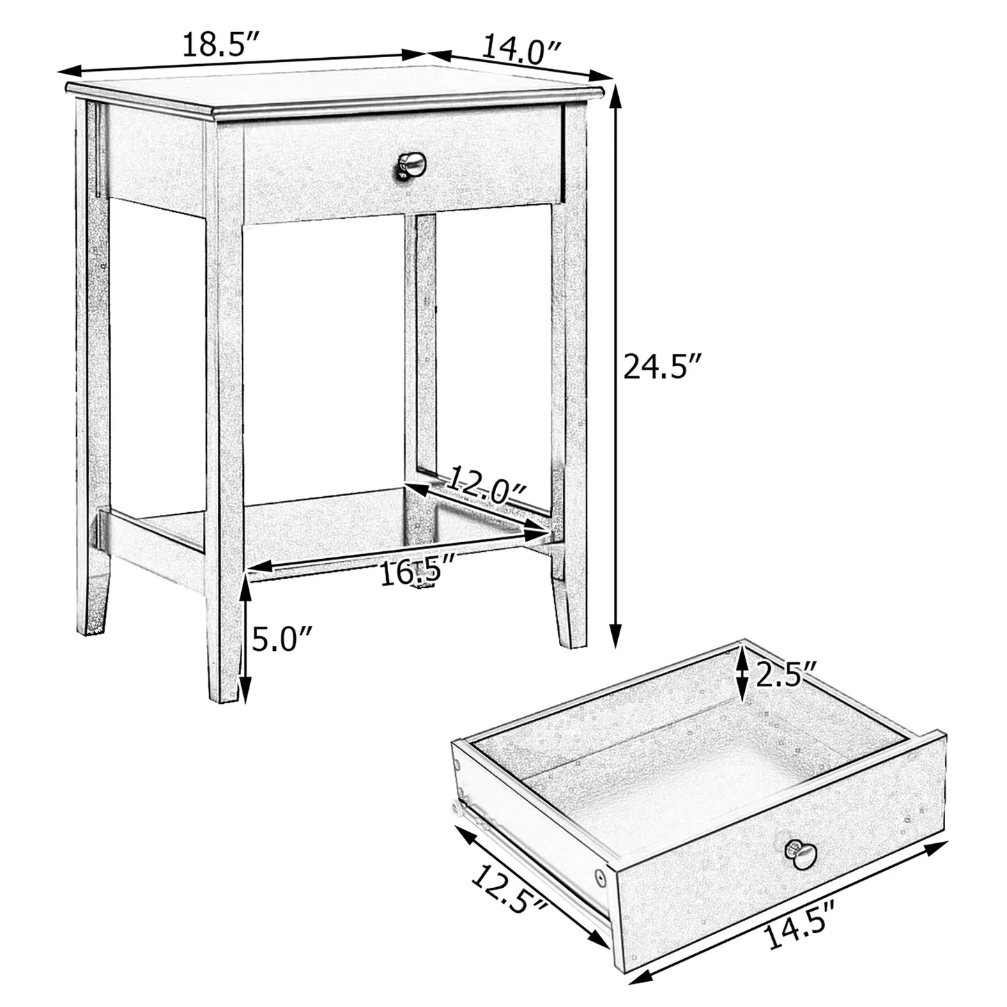 Nightstand End Table Storage Display Bedroom Furniture Drawer Shelf beside White