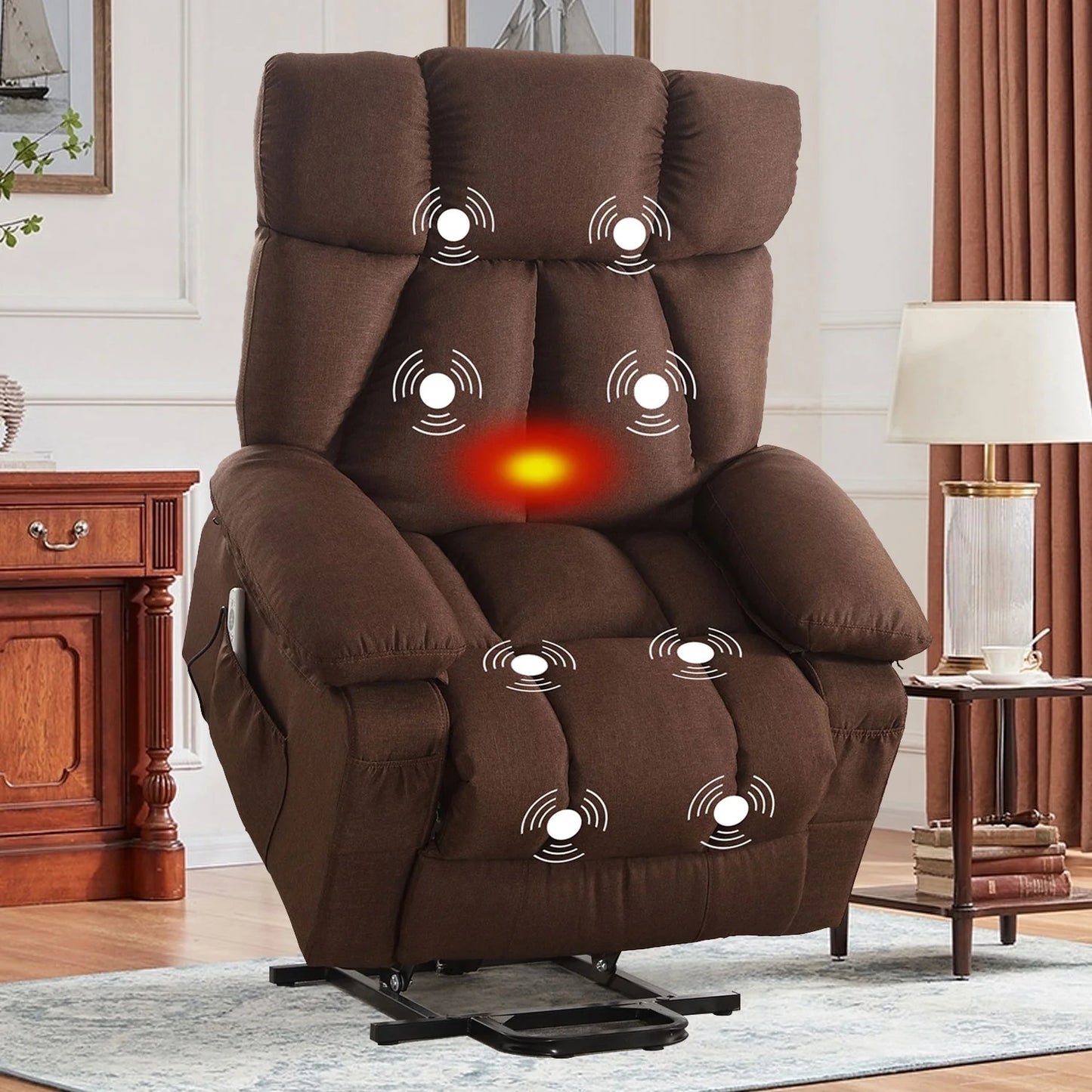 Power Lift Recliner Chair Recliners for Elderly with Heat and Massage Recliner Chair for Living Room with Infinite Position and Side Pocket,Usb Charge Port,Blue