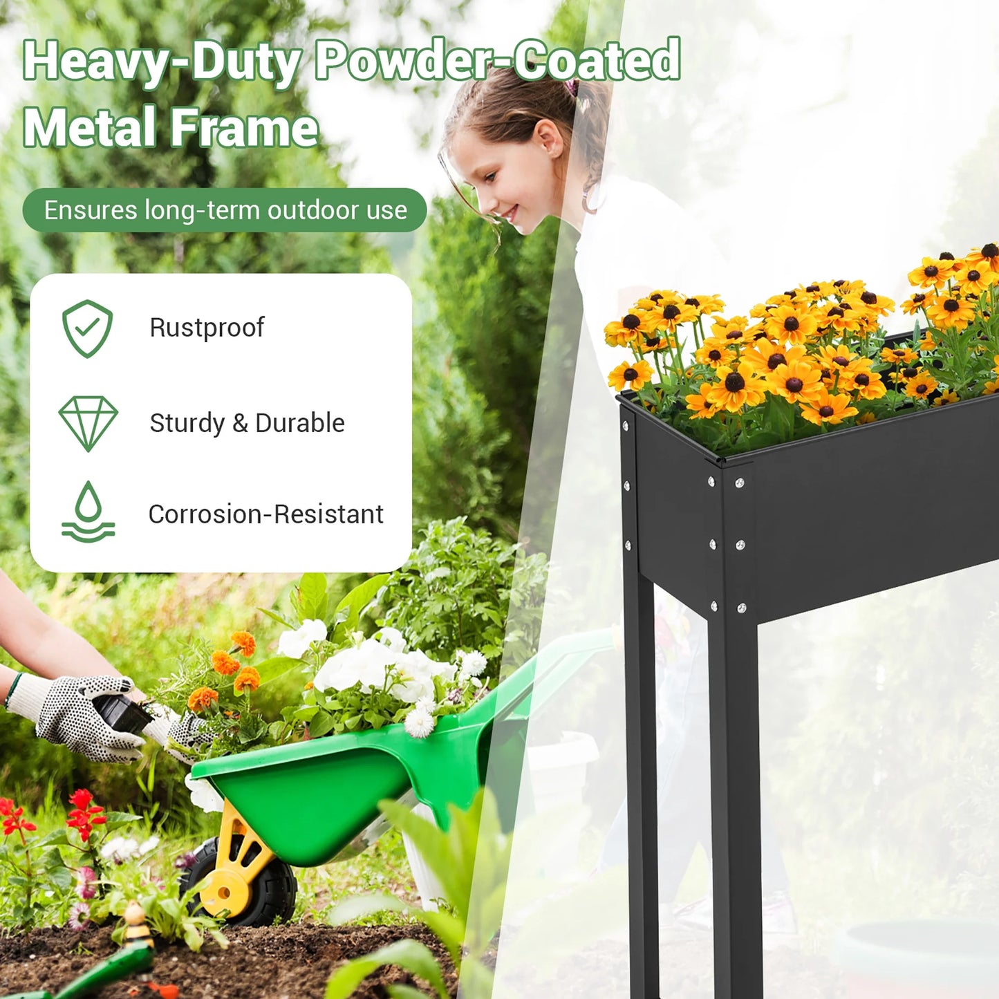 40'' Raised Garden Bed with Legs Metal Elevated Planter Box Drainage Hole Backyard