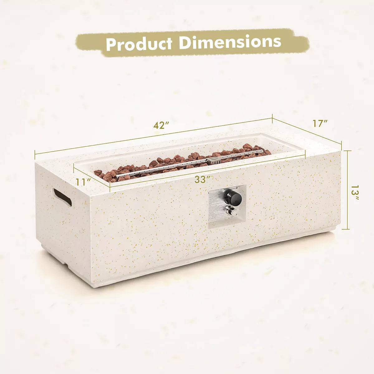 Costway 42'' Terrazzo Fire Pit Table 50,000 BTU Rectangle Propane Fire Pit with PVC Cover