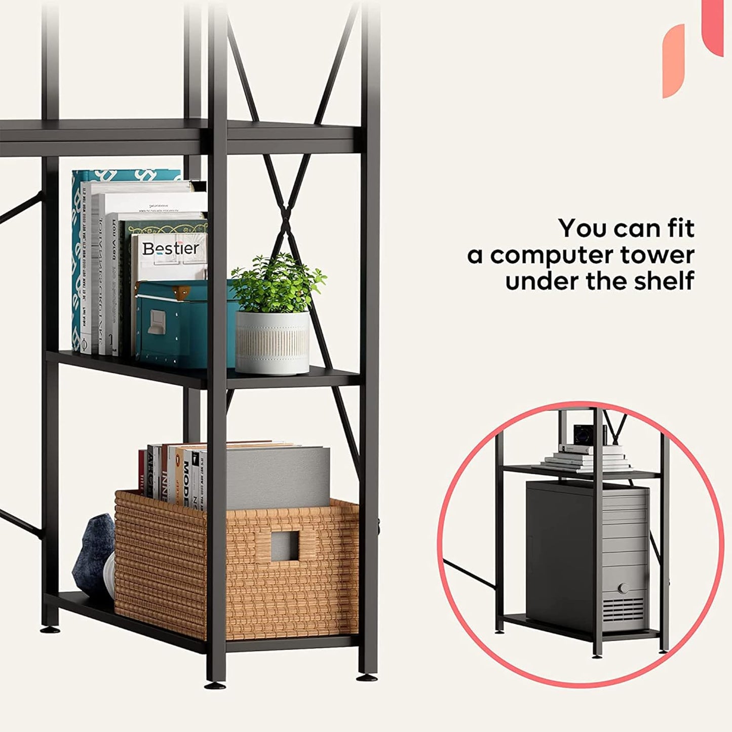 Computer Desk with Shelves - 47 Inch Home Office Desks with Bookshelf for Study Writing and Work - Plenty Leg Room and Easy Assemble, Black
