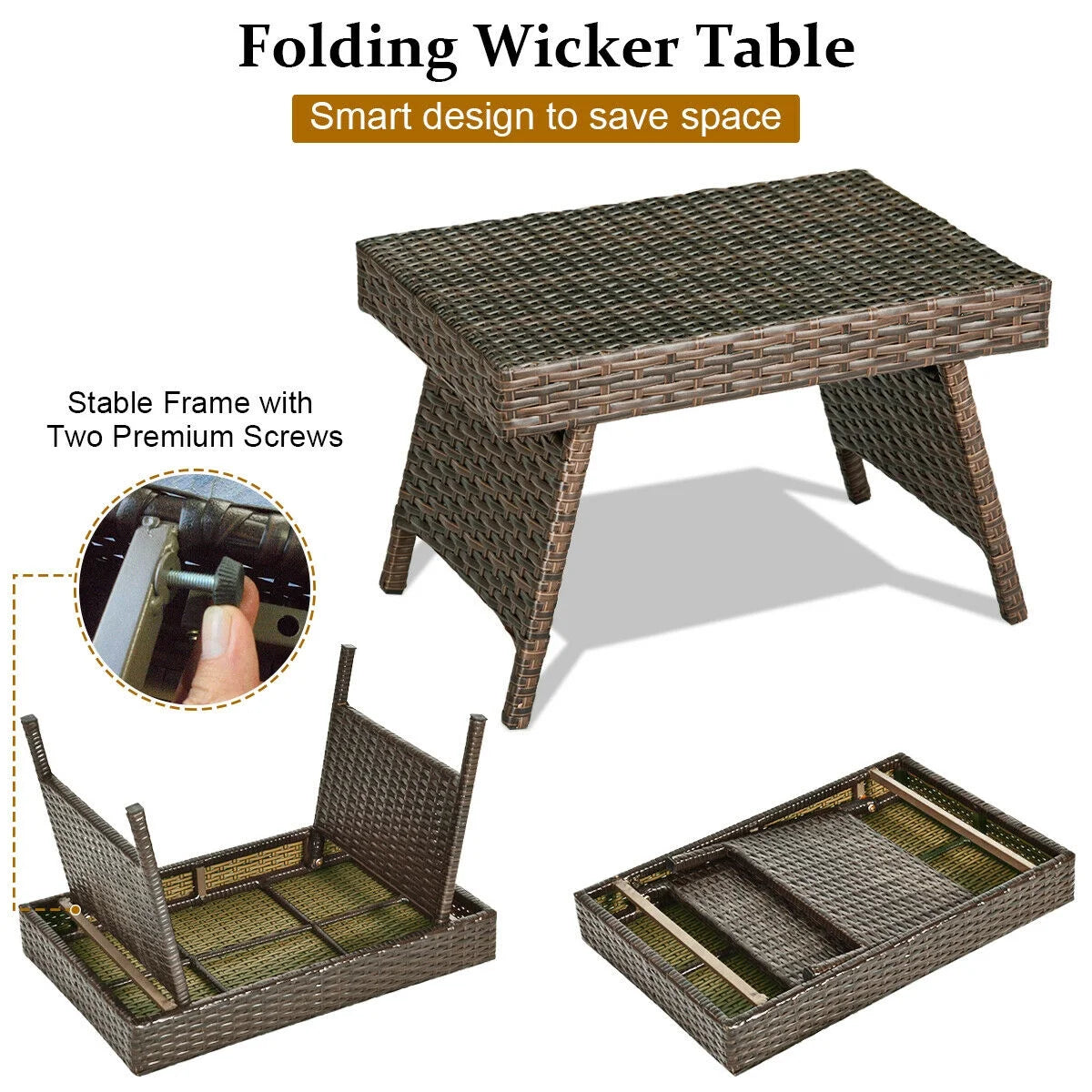 Patio Folding Wicker Side Coffee Table Poolside Garden Lawn Bistro Furniture