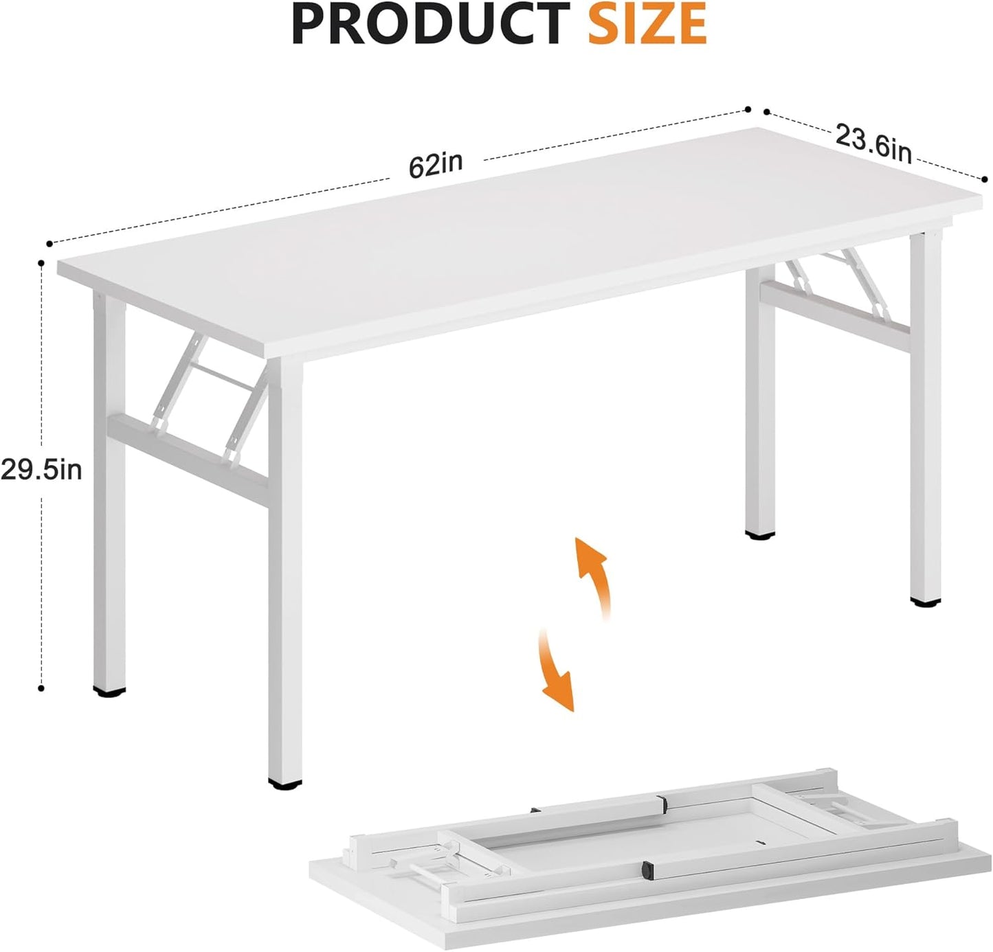 Computer Desk 62 Inches Office Desk Computer Table Study Writing Desk Workstation for Home Office Metal Frame No Install Needed White and White