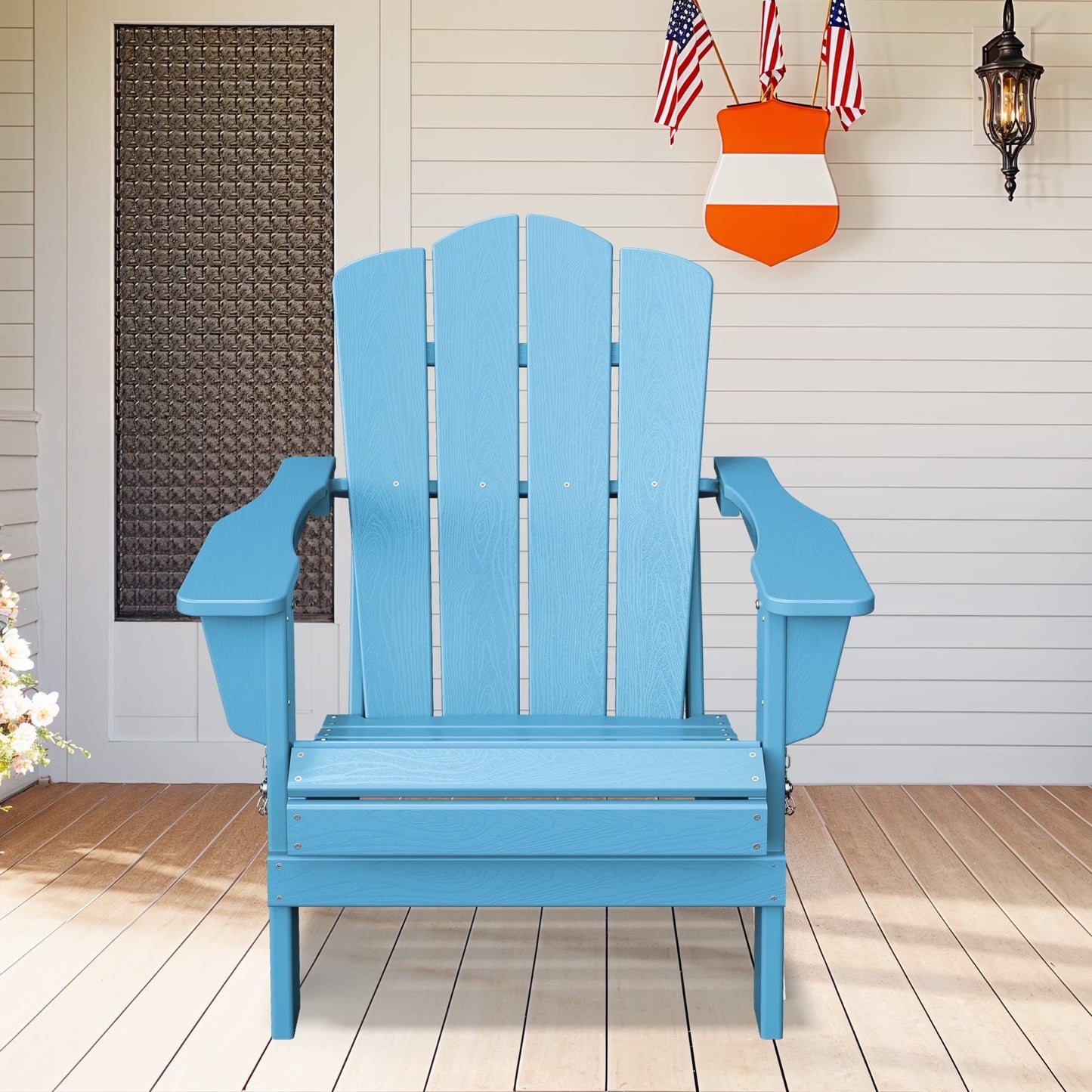Adirondack Chair, Plastic Folding Outdoor Patio Lawn Chairs, outside HDPE Chairs for Lawn, Yard, Black